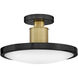 Kieran LED 14.25 inch Black and Lacquered Brass Semi-flush Mount Ceiling Light in Black with Lacquered Brass