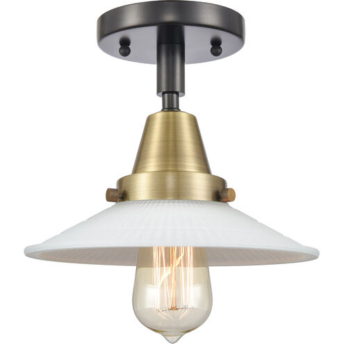 Franklin Restoration Halophane LED 9 inch Black Antique Brass and Matte Black Flush Mount Ceiling Light in Matte White Halophane Glass