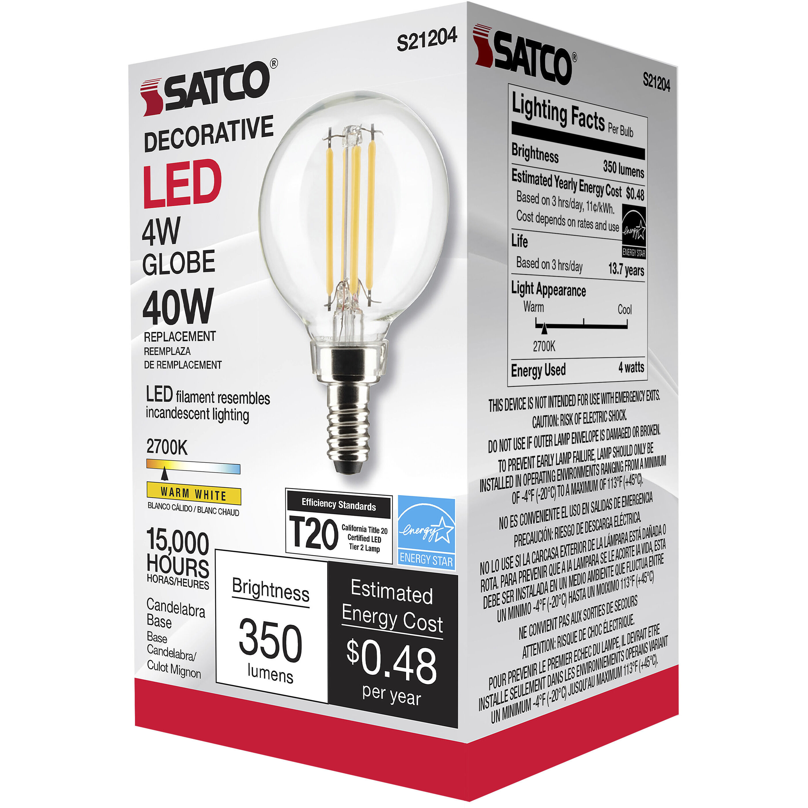 Lumos LED Candelabra Candelabra 4.00 watt 2700K LED Filament