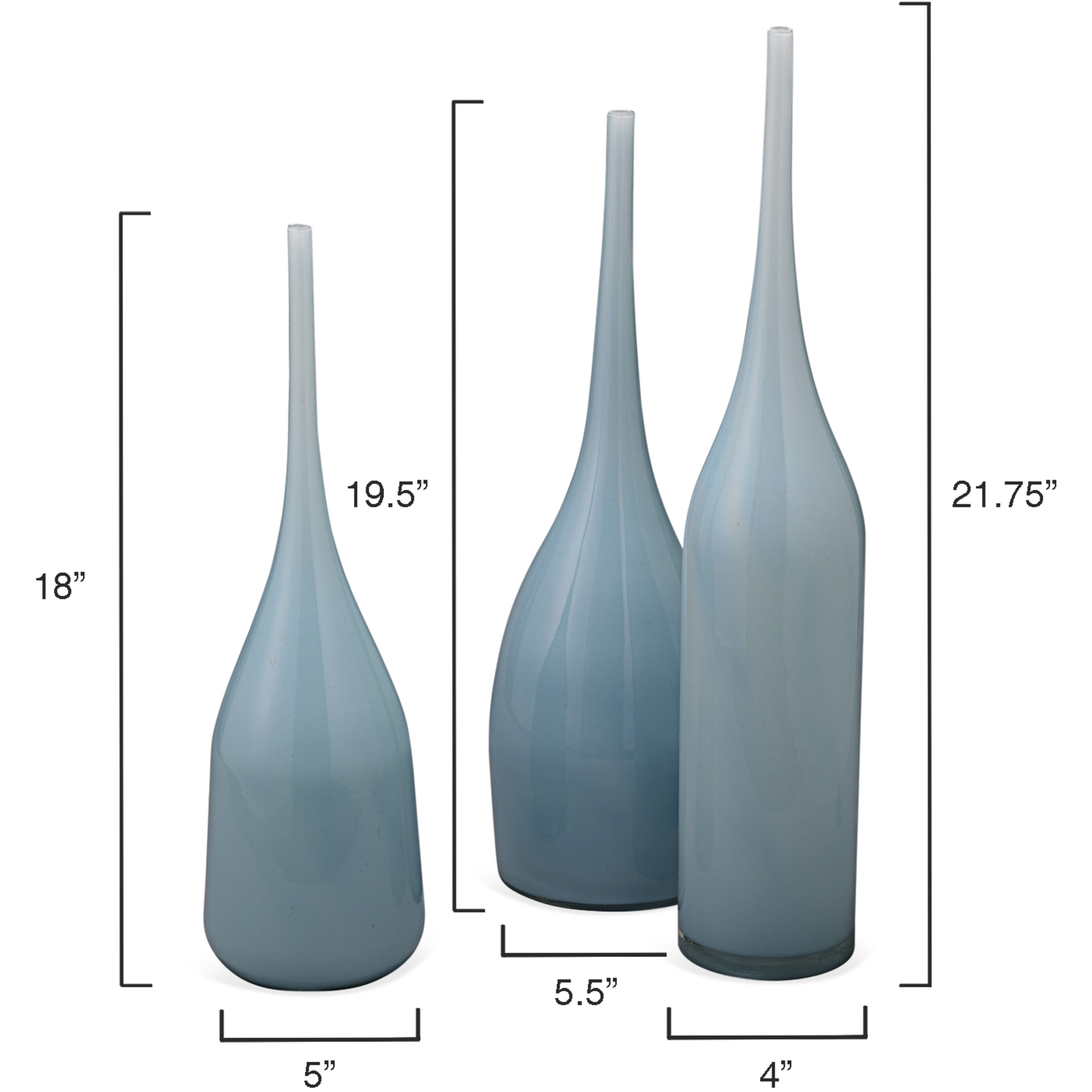 Pixie 21.75 X 5.5 inch Vases in Periwinkle Blue Glass, Set of 3