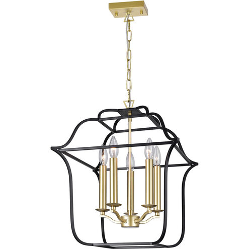 Tudor 5 Light 16 inch Satin Gold and Black Up Chandelier Ceiling Light