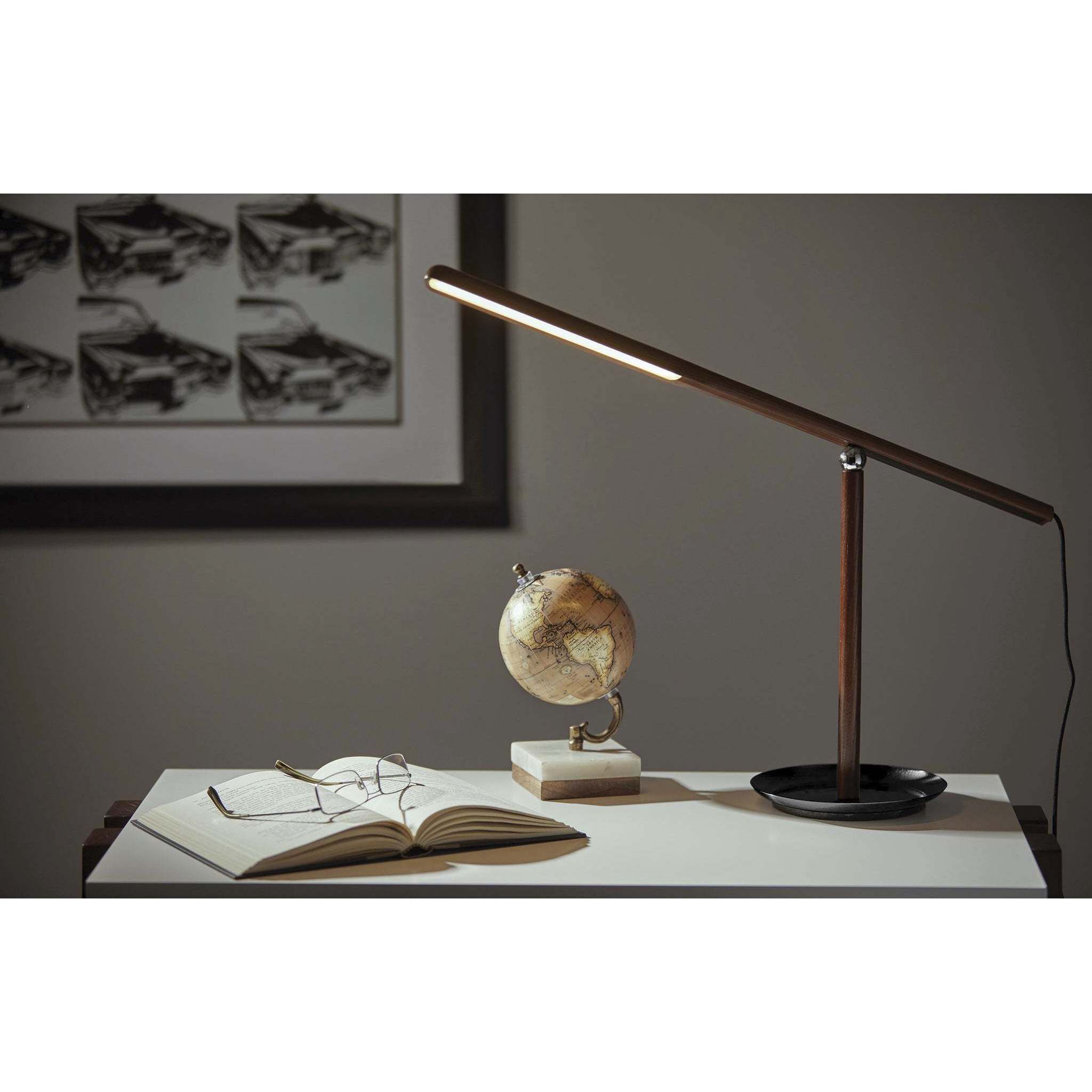 Gravity 14 inch 8.00 watt Walnut Ash Wood Desk Lamp Portable Light, ADS360