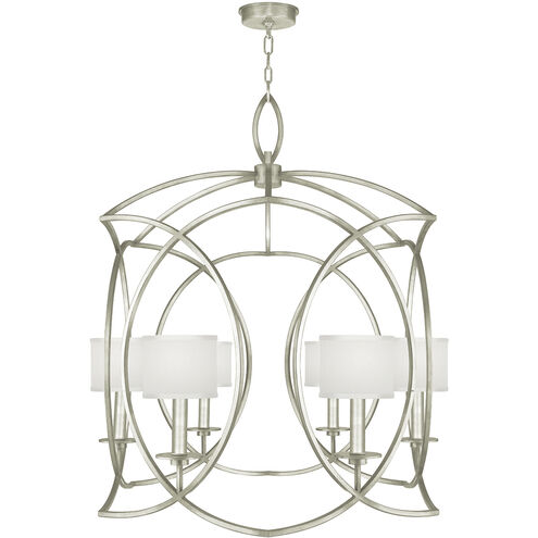 Cienfuegos 6 Light 30.5 inch Silver Chandelier Ceiling Light in Silver Leaf, White Fabric