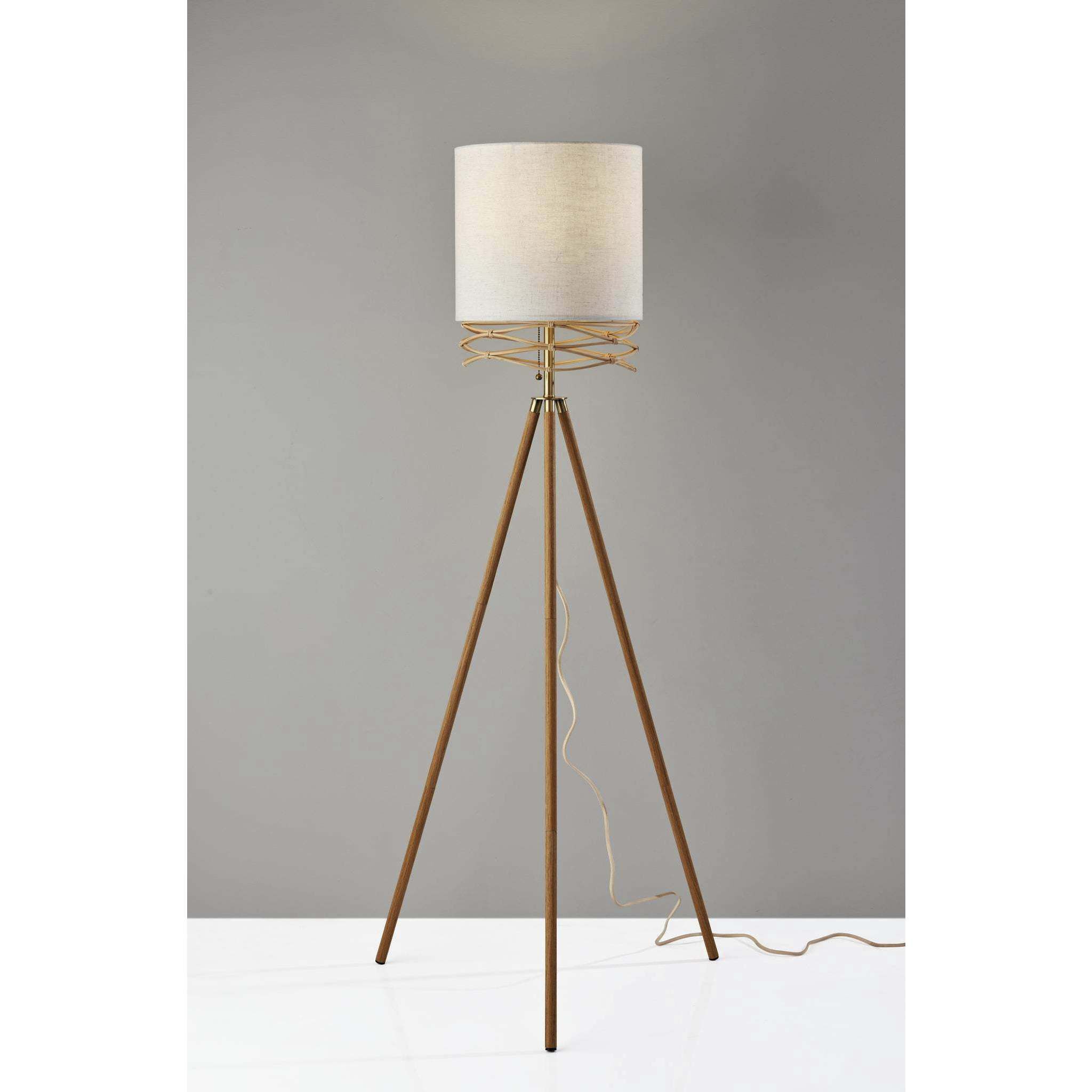 Melanie 60 inch 100.00 watt Natural Wood Veneer / Antique Brass Accents Floor Lamp Portable Light