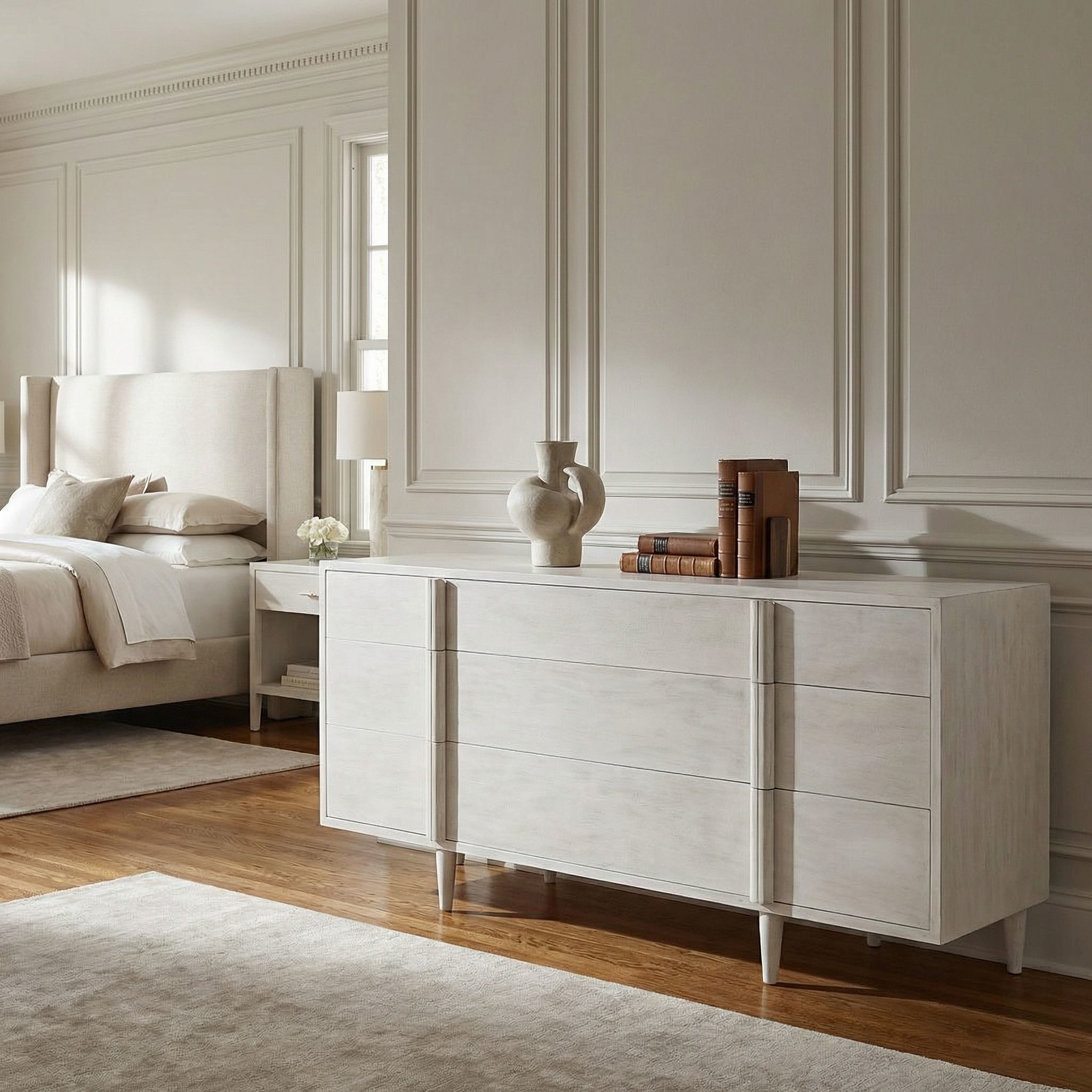 Morten White Wash Dresser, 9 Drawer