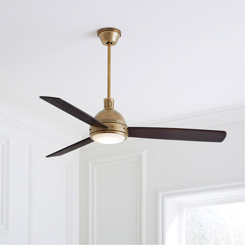 Hicks 60 inch Hand Rubbed Antique Brass with Dark Mahogany Blades Ceiling Fan in Hand-Rubbed Antique Brass