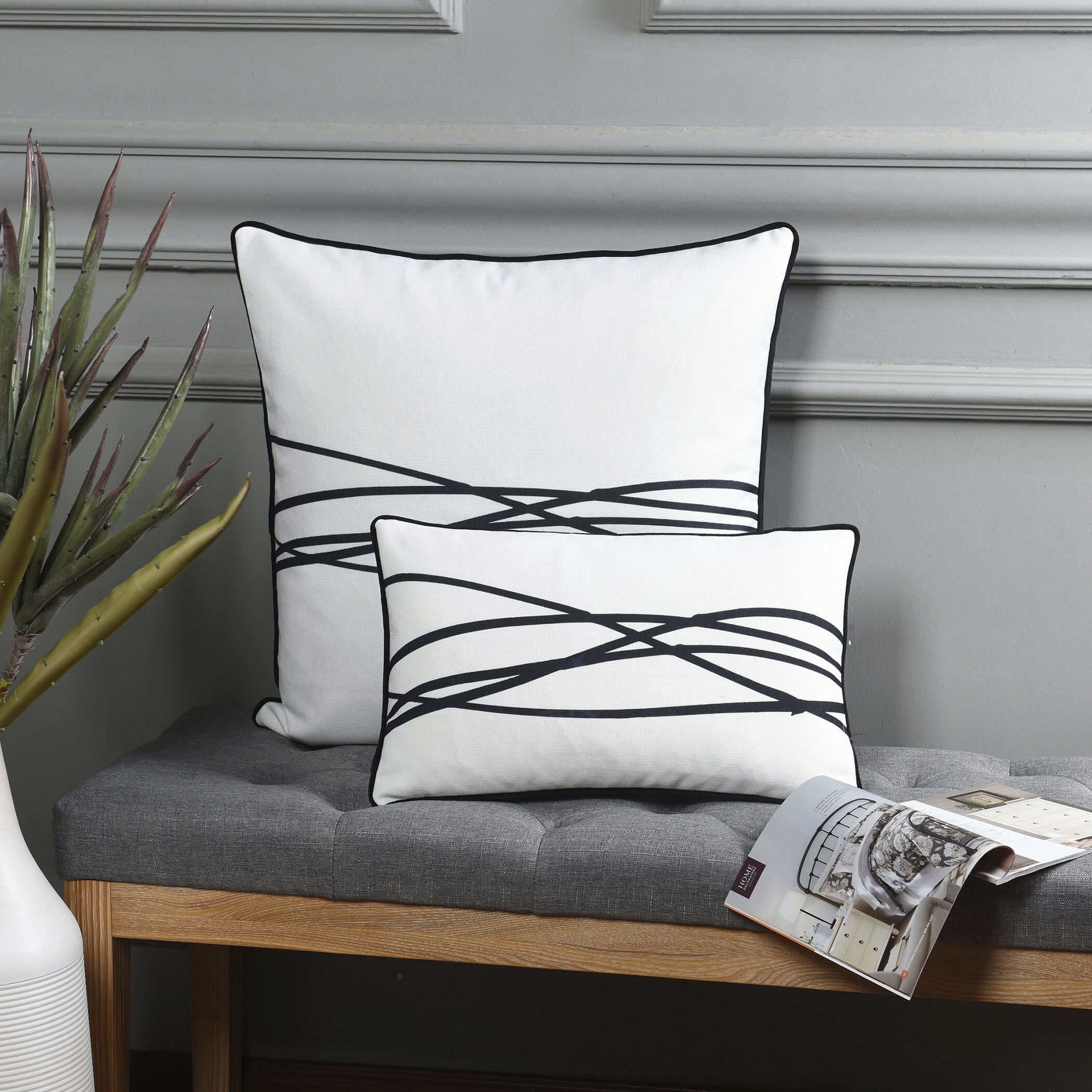 Amy 20 X 5 inch White and Black Pillow