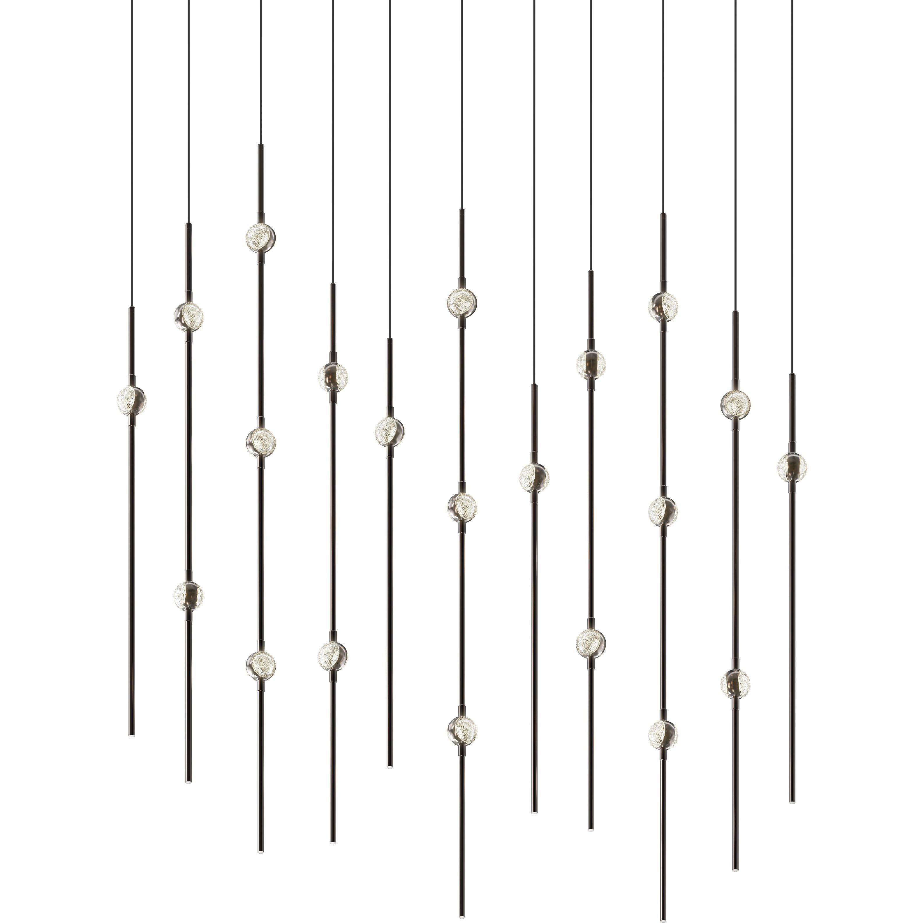 Constellation Aries LED 35.5 inch Espresso Black Pendant Ceiling Light in 2200K, Clear Faceted Acrylic, 10 FT. Cord