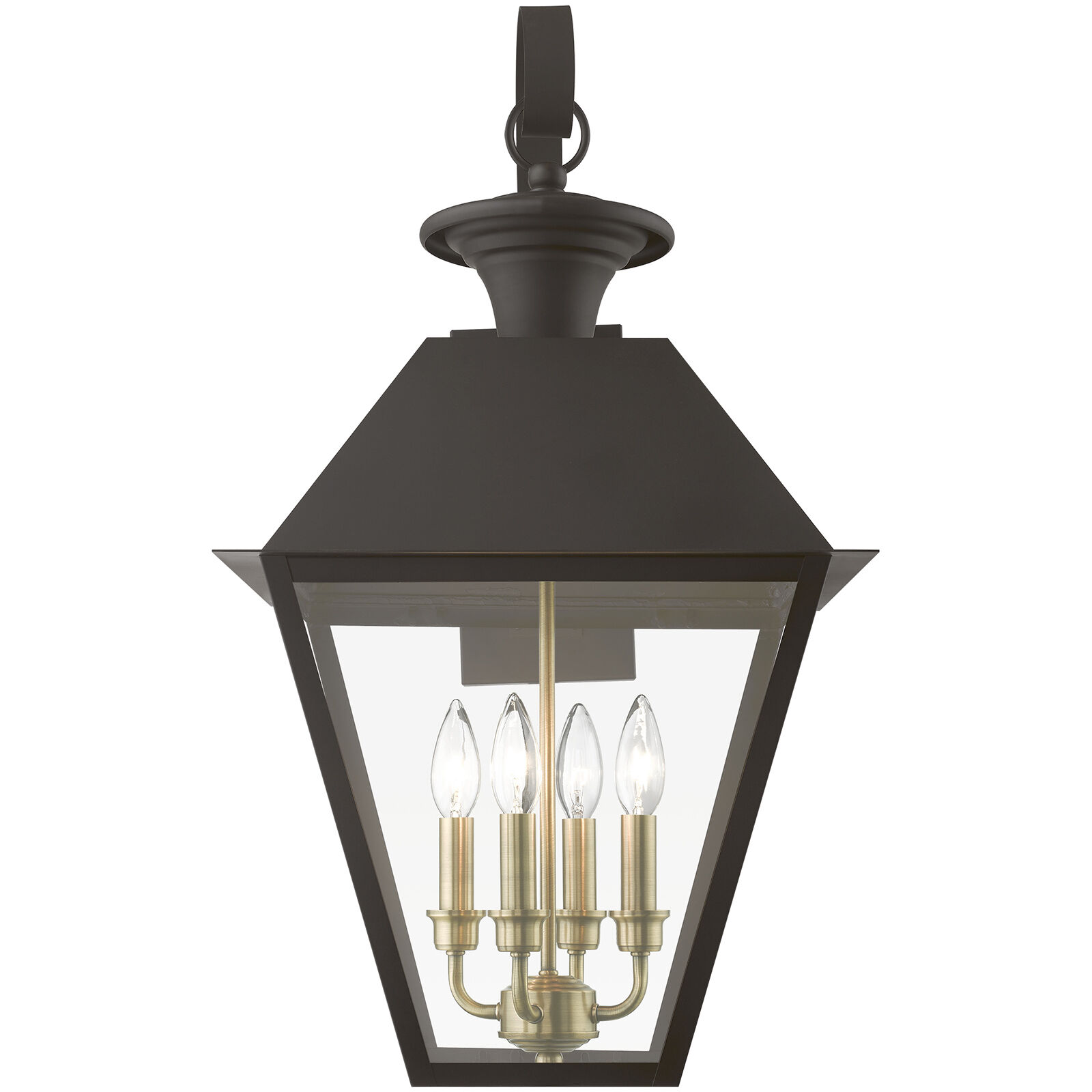 Wentworth 4 Light 28 inch Bronze with Antique Brass Finish Cluster Outdoor Extra Wall Lantern, Extra Large