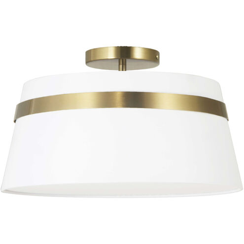 Symphony 3 Light 15 inch Aged Brass with White Semi-Flush Mount Ceiling Light in Aged Brass and White