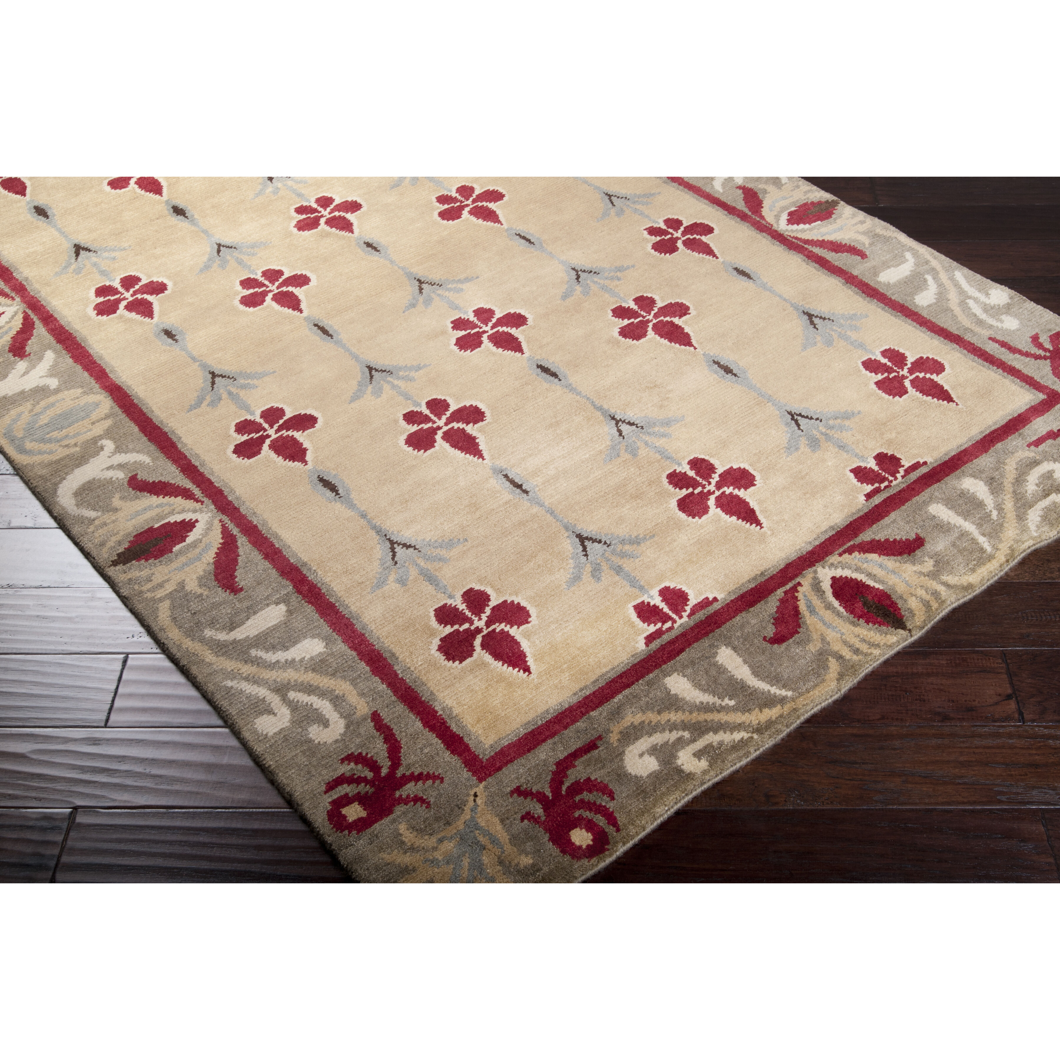 Arts and Crafts Amber / Rust / Charcoal / Dark Brown / Tan Handmade Rug