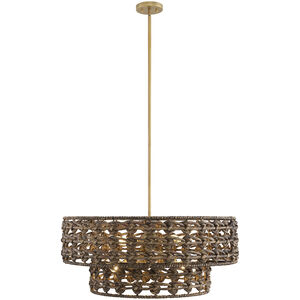 Silencio 7 Light 30 inch Riviera Brass Pendant Ceiling Light
