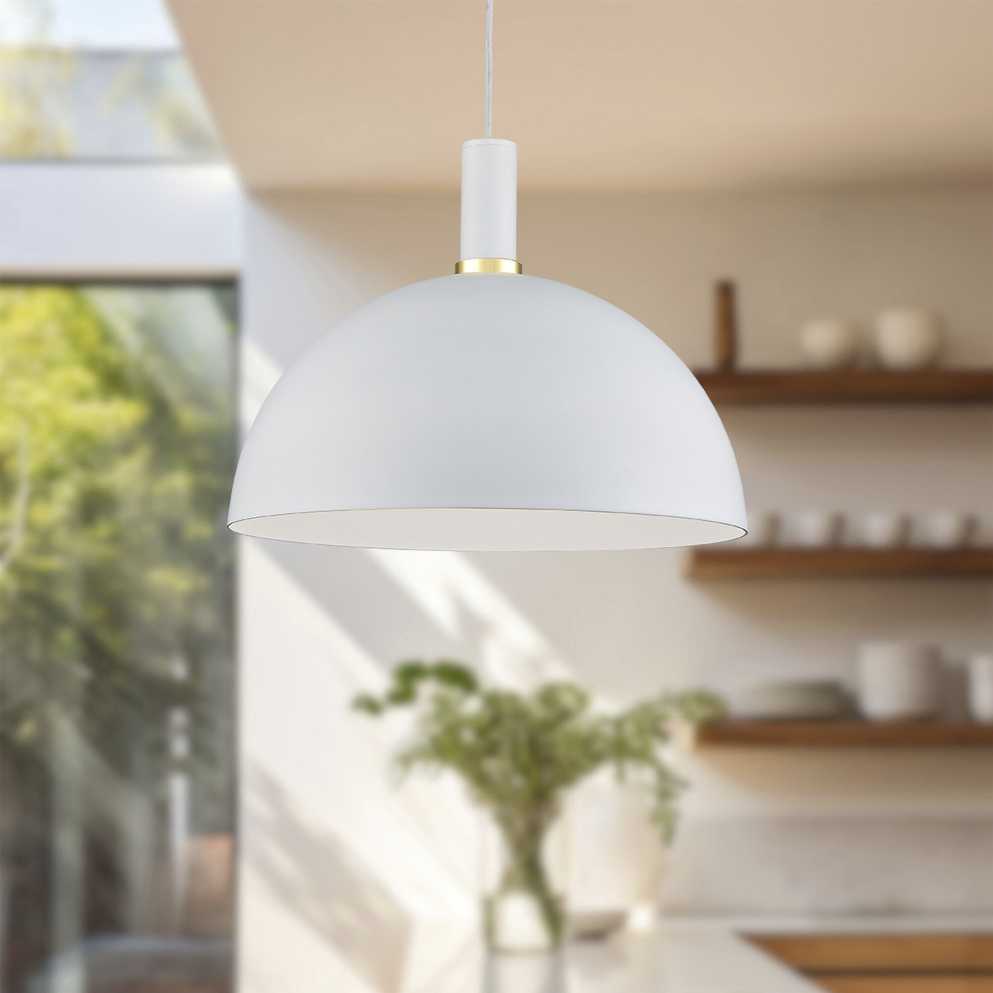 Archibald Pendant Ceiling Light in White with Gold Detail