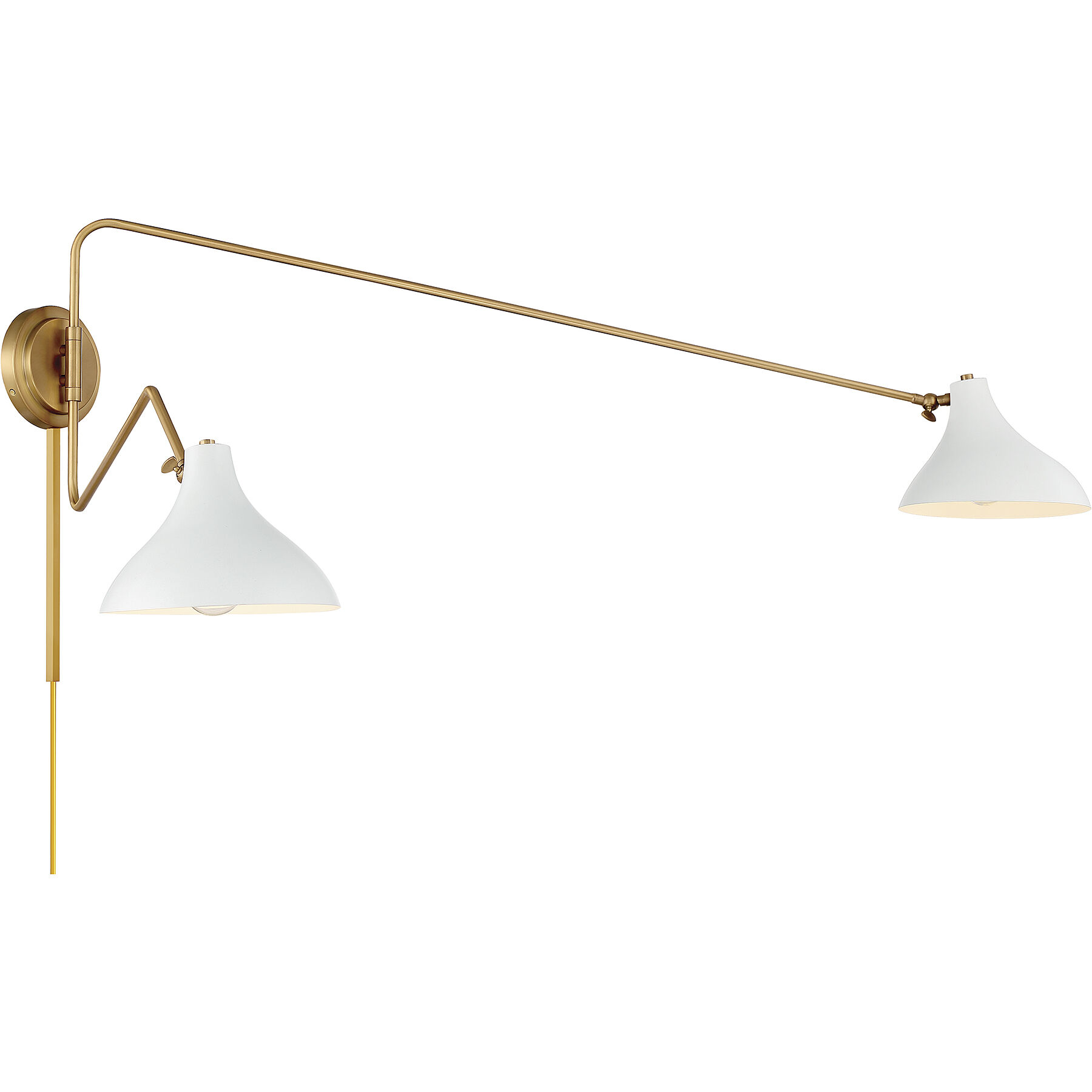 Modern 2 Light 86 inch White with Natural Brass Wall Sconce Wall Light