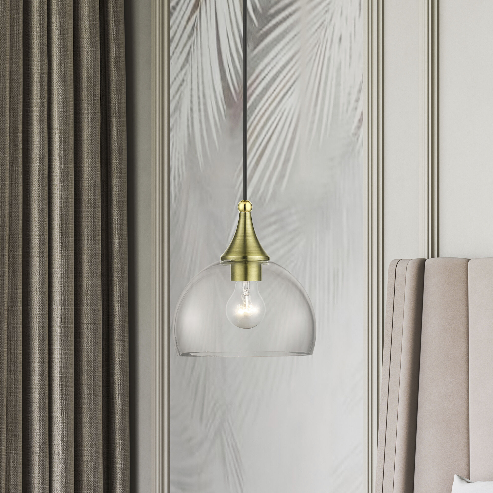 Glendon 1 Light 8.25 inch Antique Brass with Polished Brass Finish Accents Glass Pendant Ceiling Light in Antique Brass with Polished Brass Accents