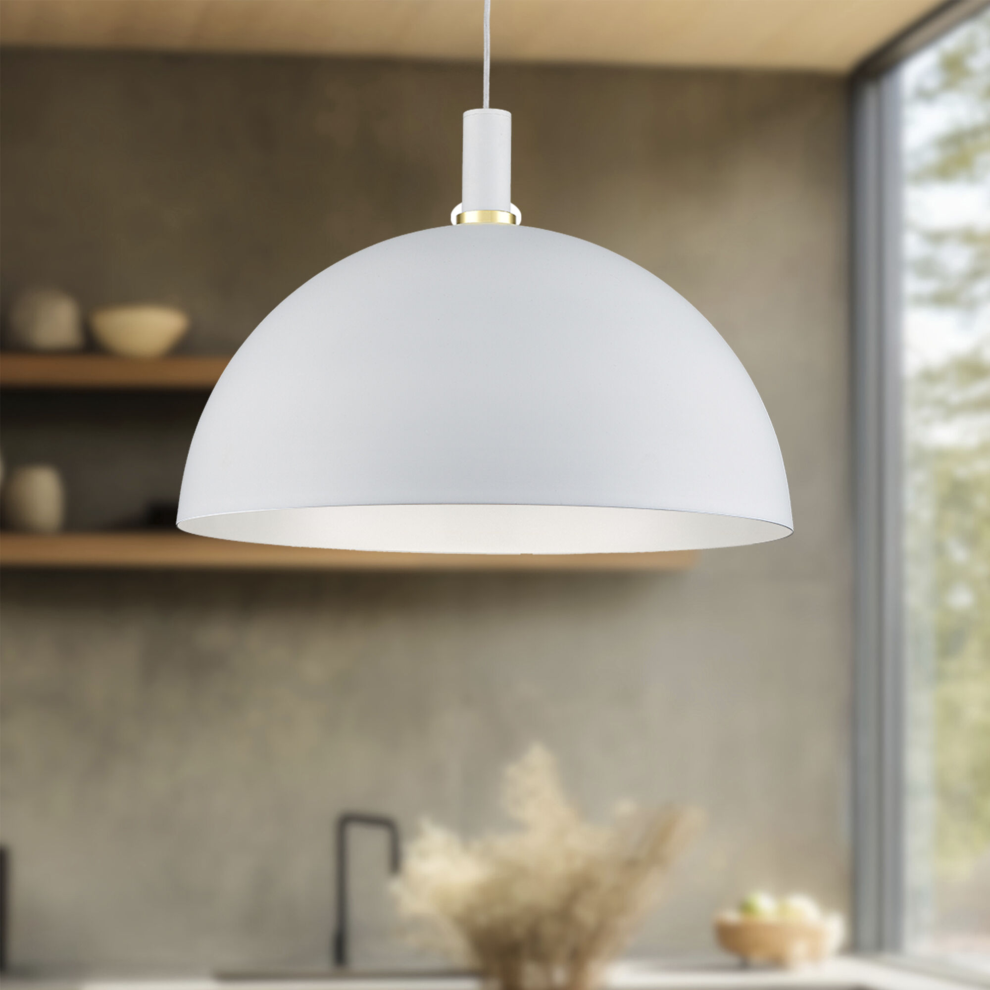 Archibald Pendant Ceiling Light in White with Gold Detail
