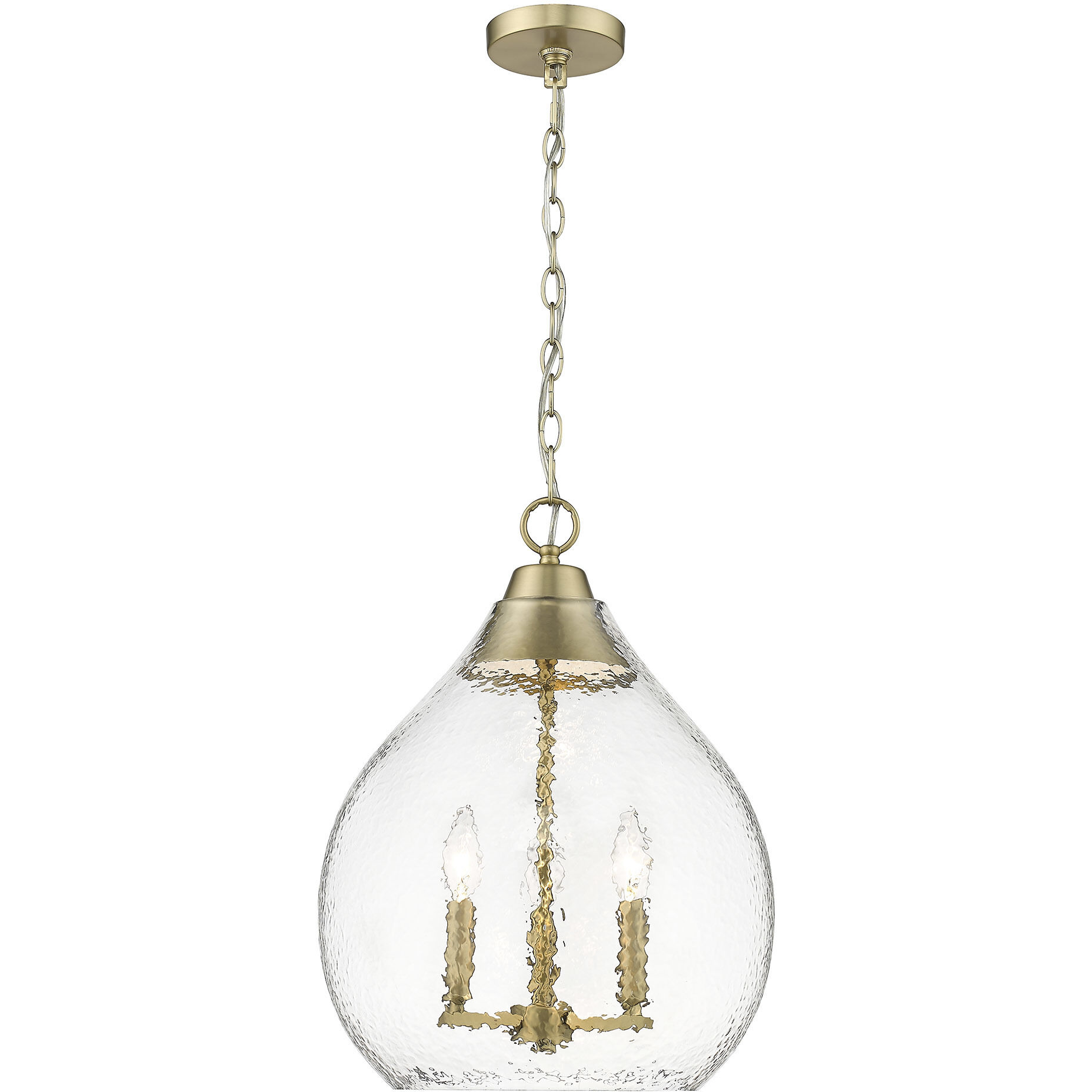 Ariella Pendant Ceiling Light in Brushed Champagne Brass, Clear Hammered