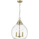 Ariella Pendant Ceiling Light in Brushed Champagne Brass, Clear Hammered