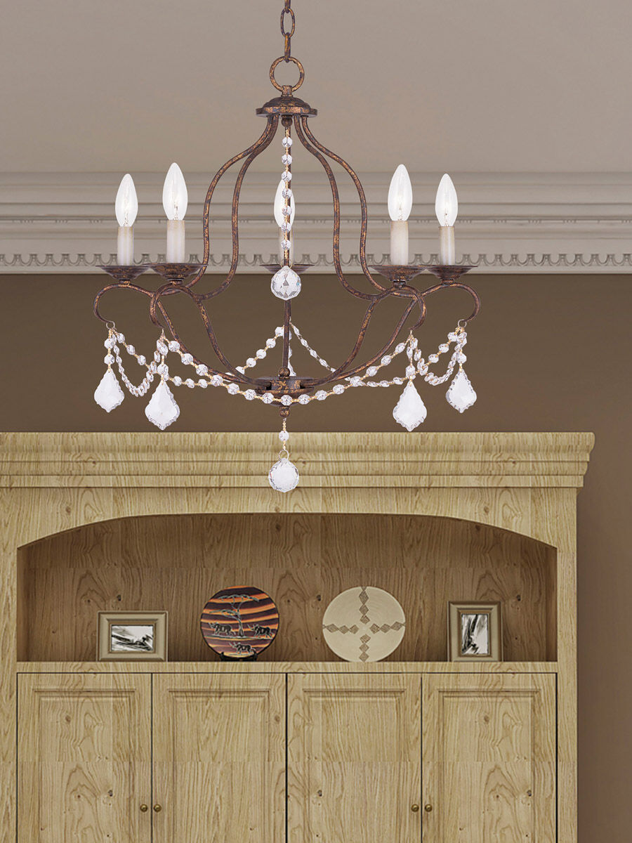 Chesterfield 5 Light 22 inch Hand Applied Venetian Golden Bronze Chandelier Ceiling Light