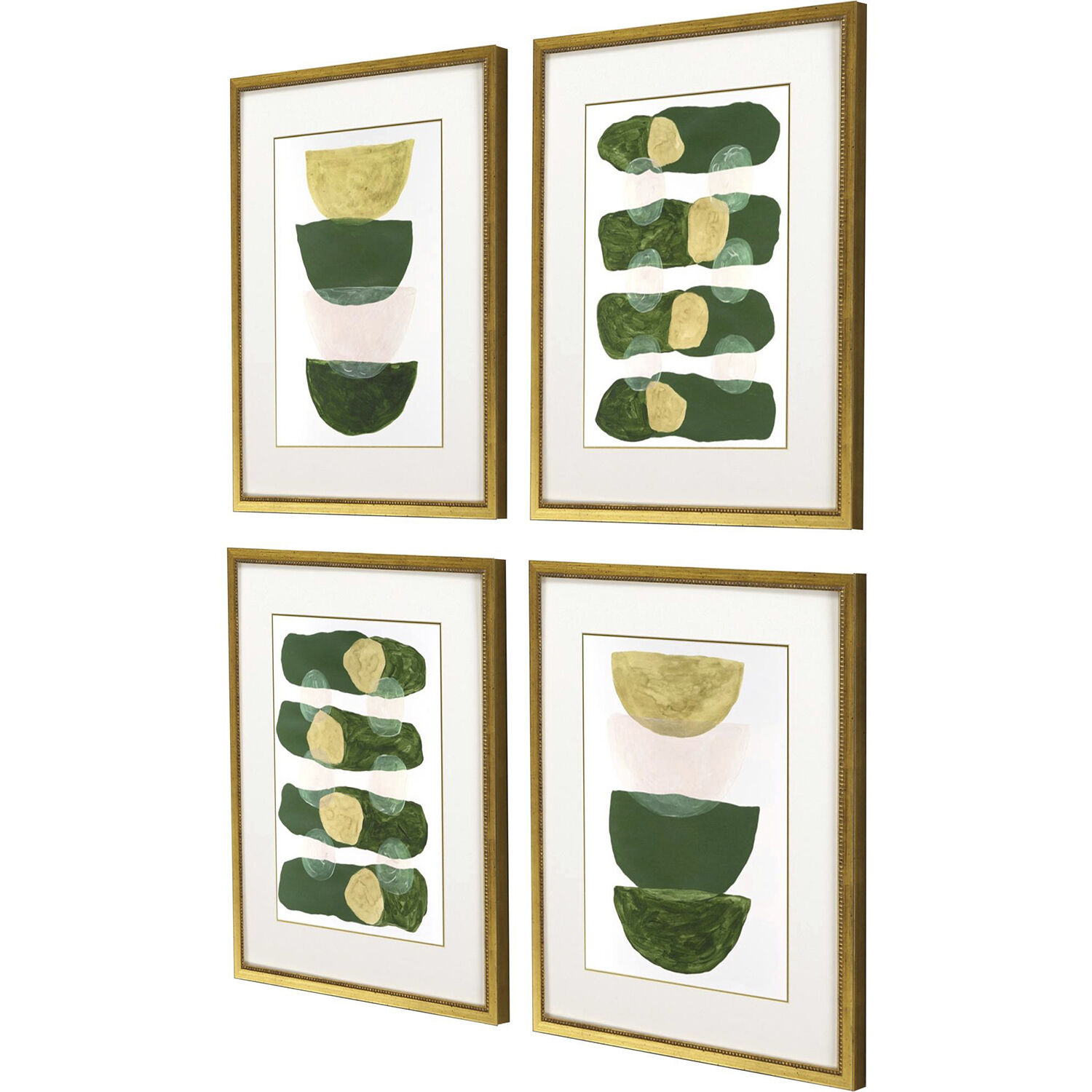 Geometrics Green and Metallic Framed Art