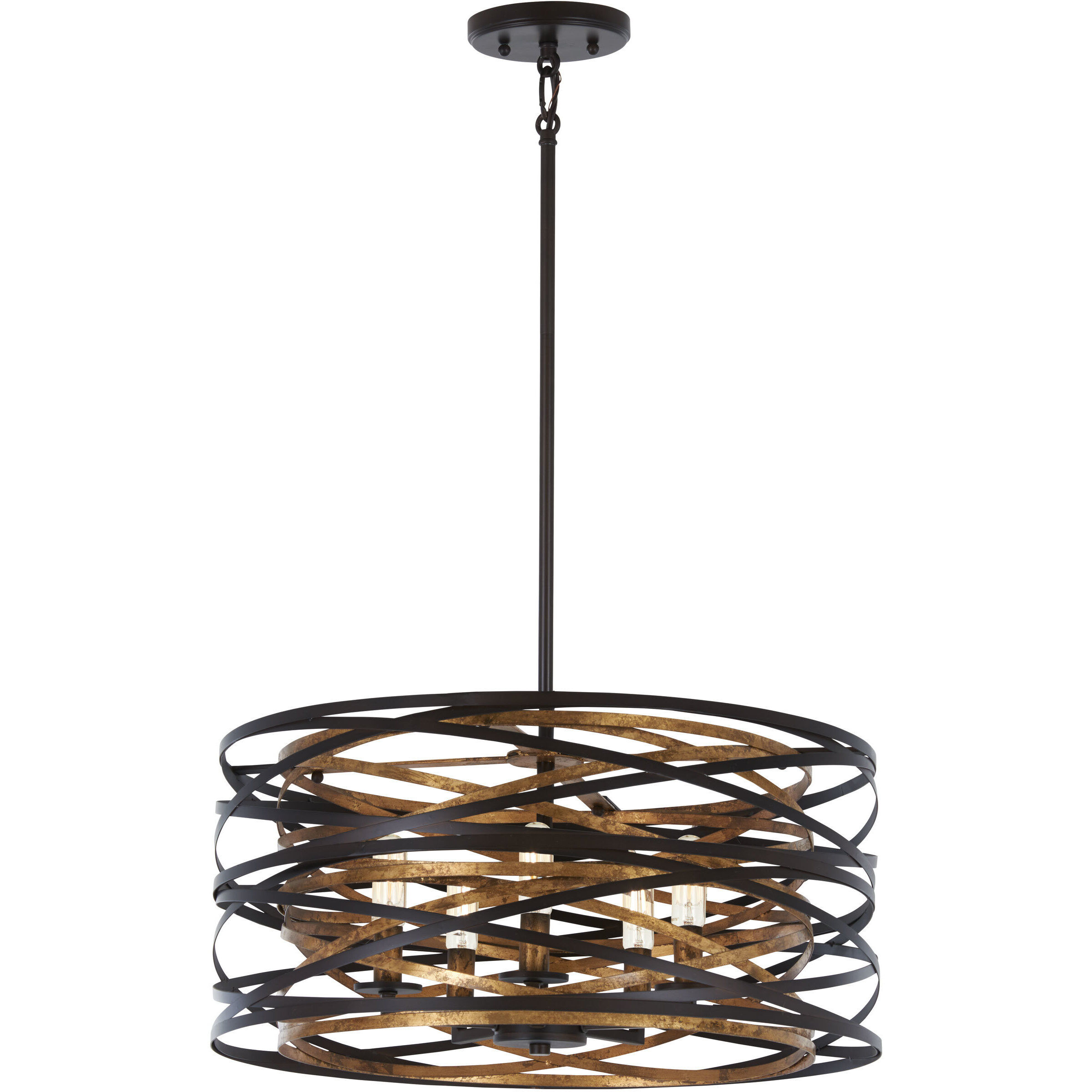 Vortic Flow 5 Light 20 inch Dark Bronze/Mosaic Gold Semi Flush Mount Ceiling Light, Convertible