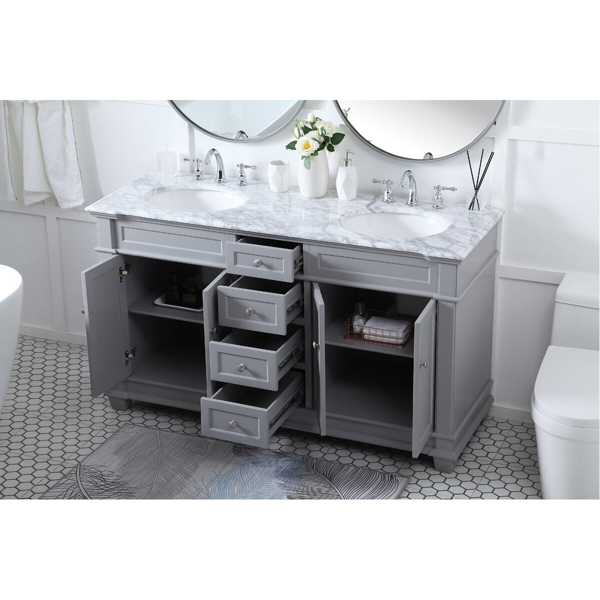 Wesley 60 X 21.5 X 35 inch Grey Vanity Sink Set in Gray