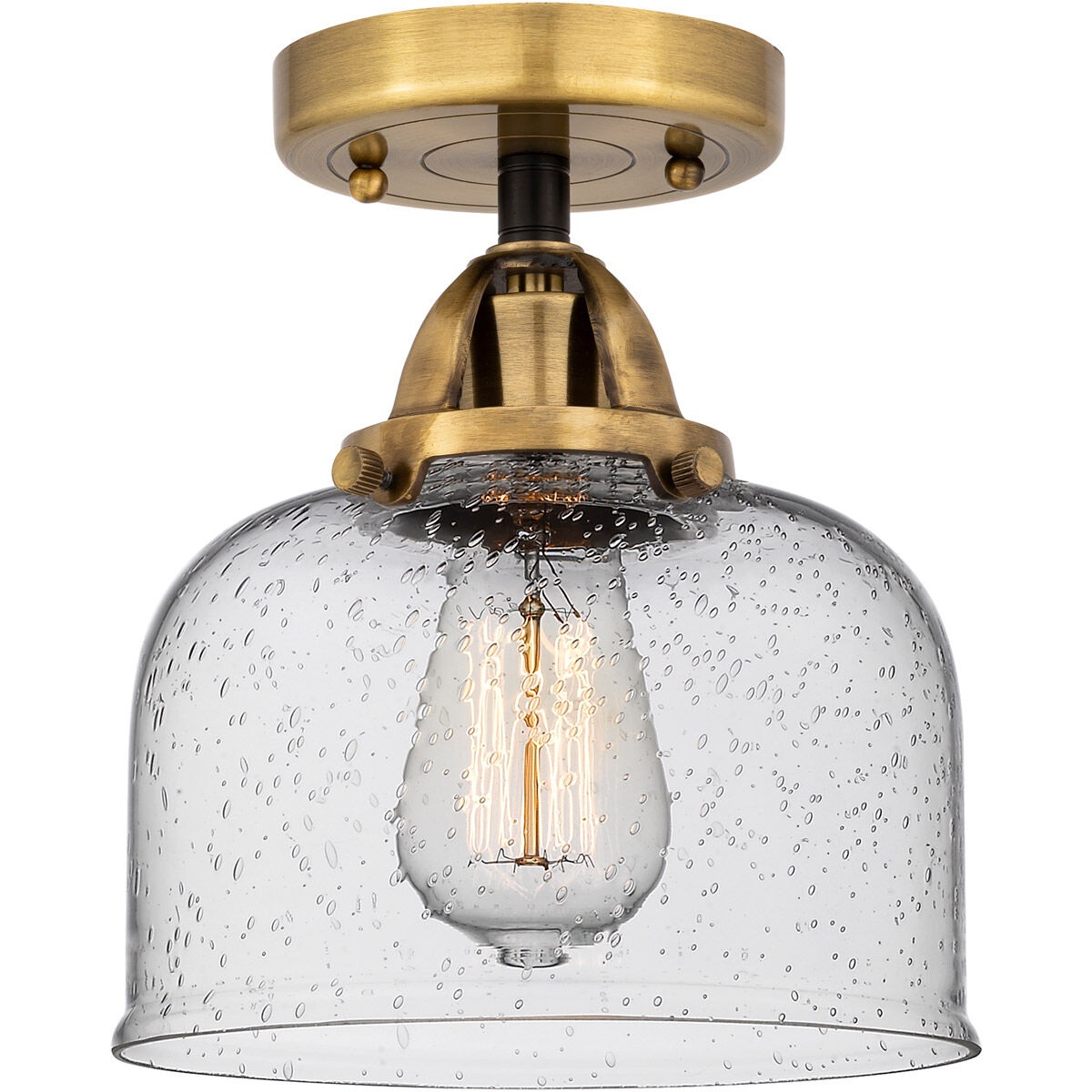 Innovations Lighting 288 1C BAB G74 Nouveau 2 Large Bell 1 Light 8 inch Black Antique Brass and Matte Black Semi Flush Mount Ceiling Light in Seedy Glass