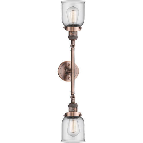 Franklin Restoration Small Bell LED 16 inch Antique Copper Bath Vanity Light Wall Light in Clear Glass, Franklin Restoration