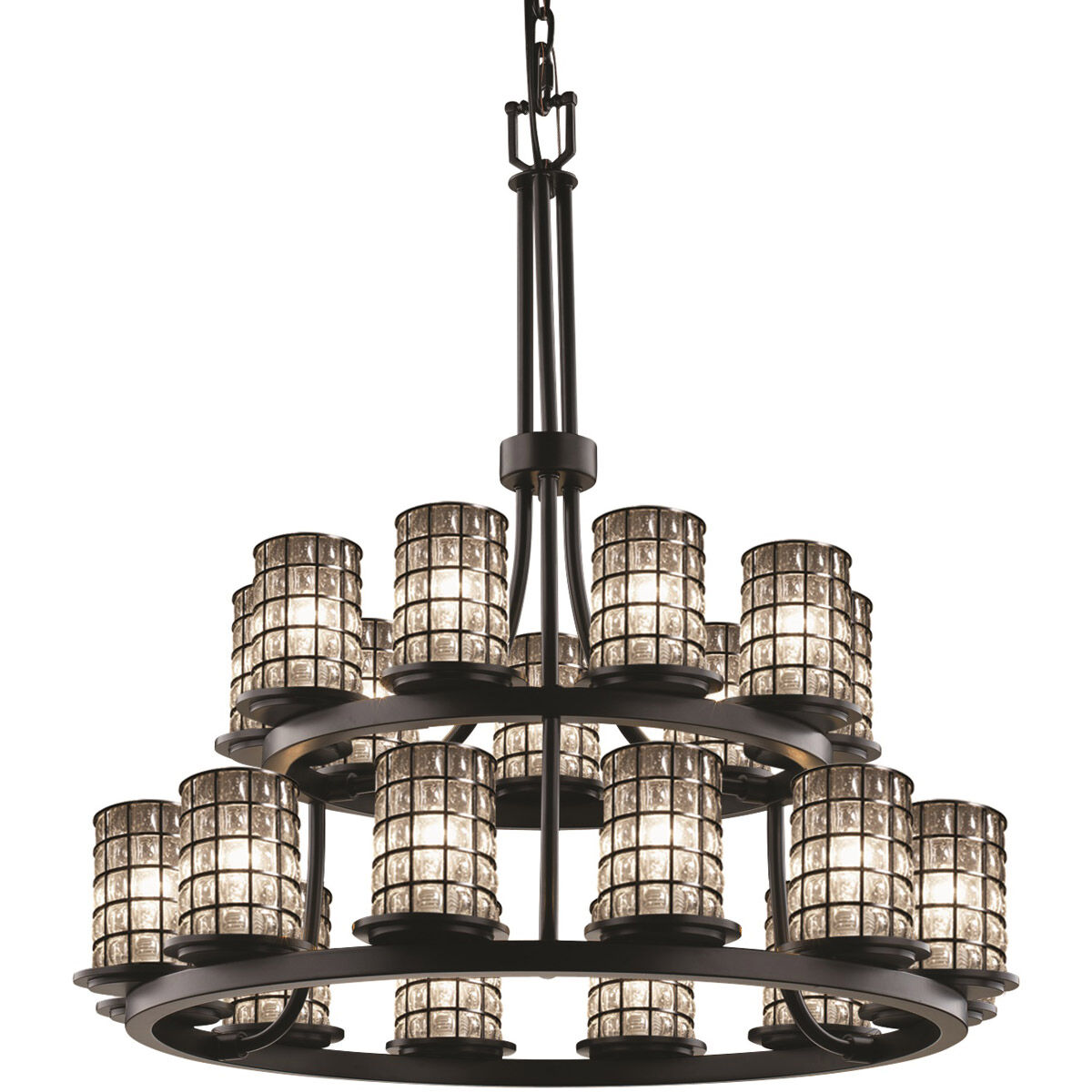 Wire Glass LED 33 inch Matte Black Chandelier Ceiling Light in Grid with Clear Bubbles, 14700 Lm LED, Cylinder