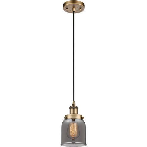 Ballston Small Bell 1 Light 5 inch Brushed Brass Mini Pendant Ceiling Light in Plated Smoke Glass