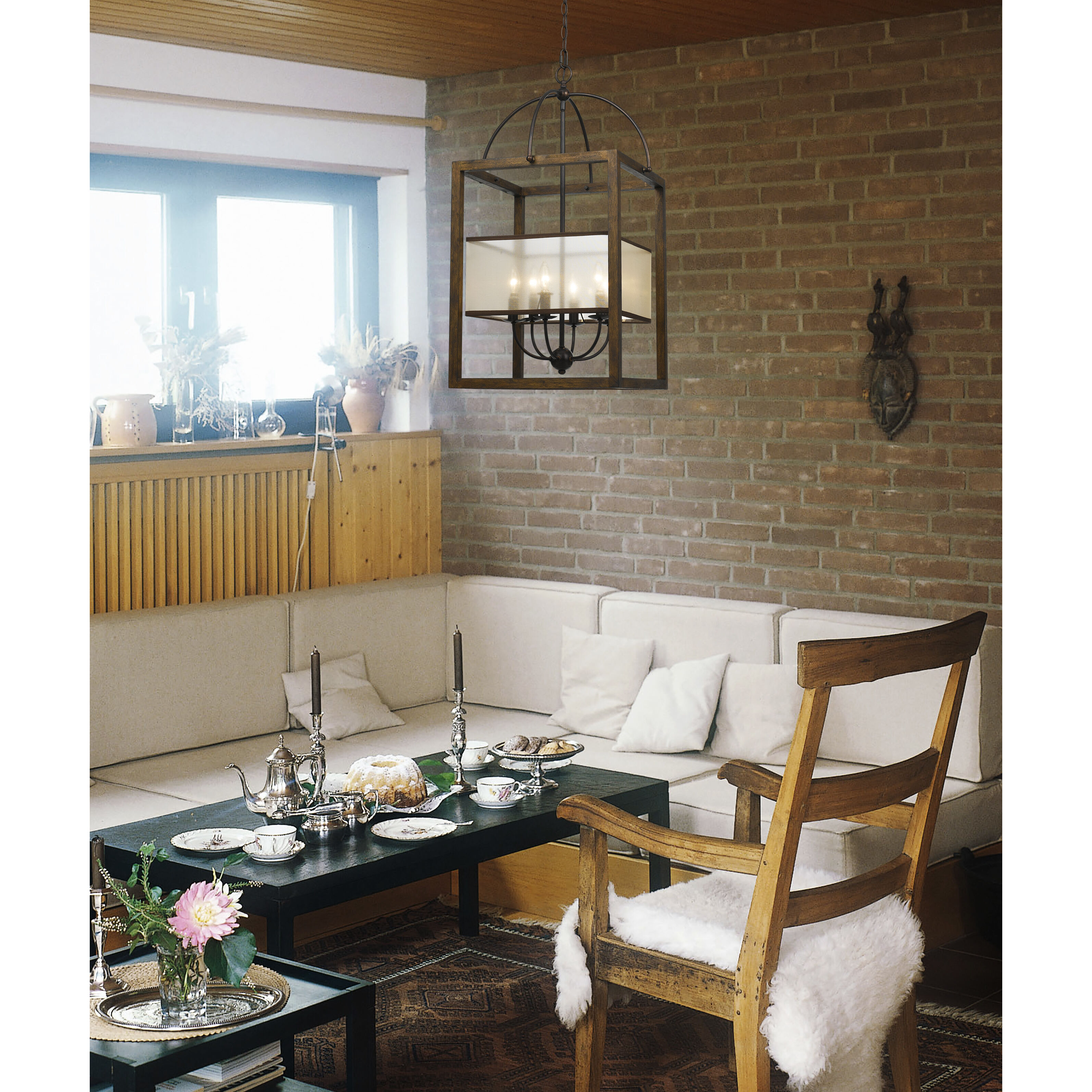 Rectangular 6 Light 19 inch Dark Bronze Chandelier Ceiling Light