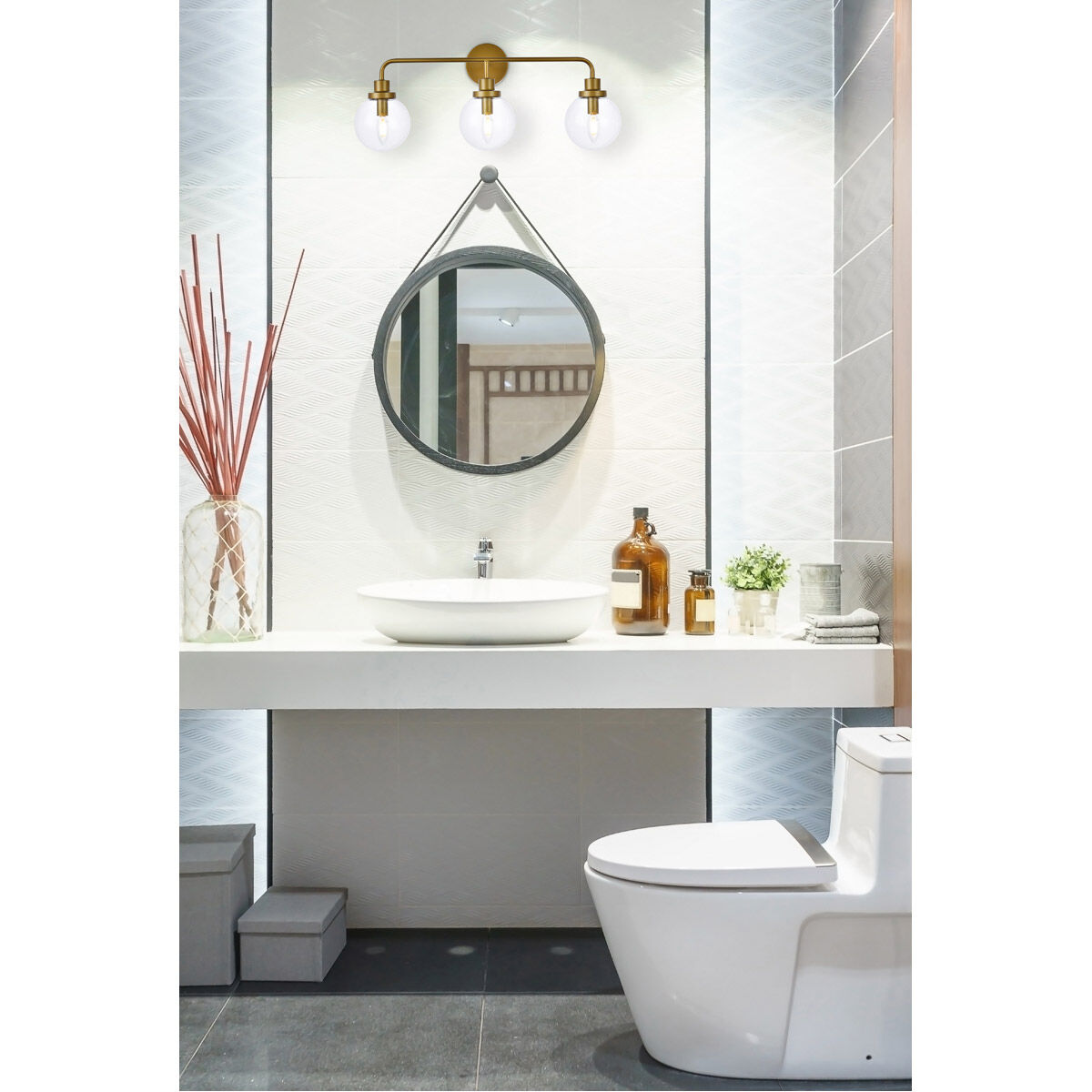 Hanson 3 Light 28 inch Brass Bath Sconce Wall Light