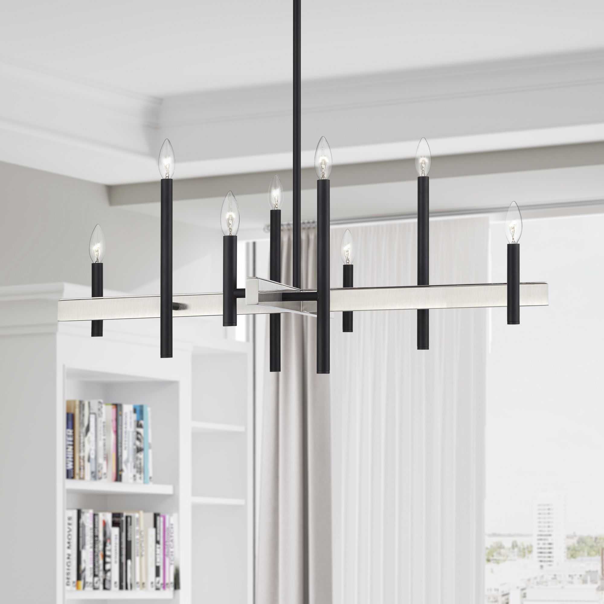 Denmark 8 Light 36 inch Black with Brushed Nickel Accents Chandelier Ceiling Light