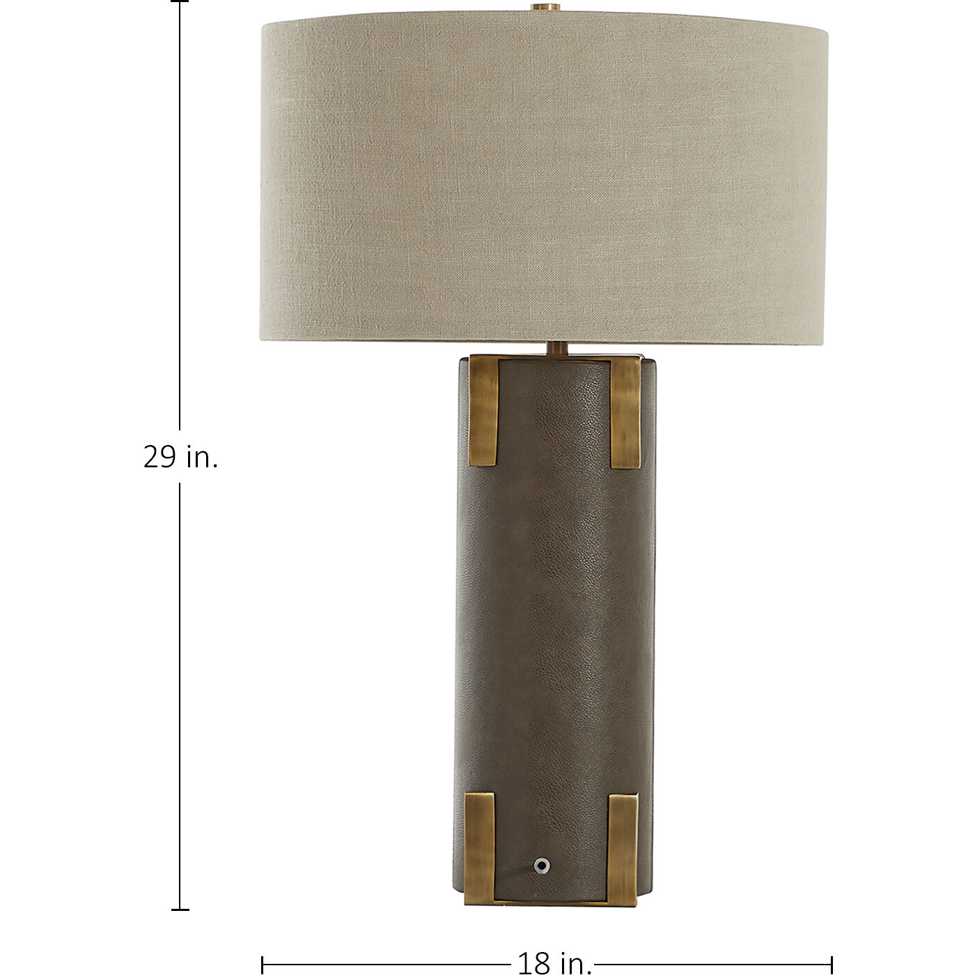 Bronx 29 inch Brushed Antique Brass and Dark Brown Leather with Beige Linen Table Lamp Portable Light