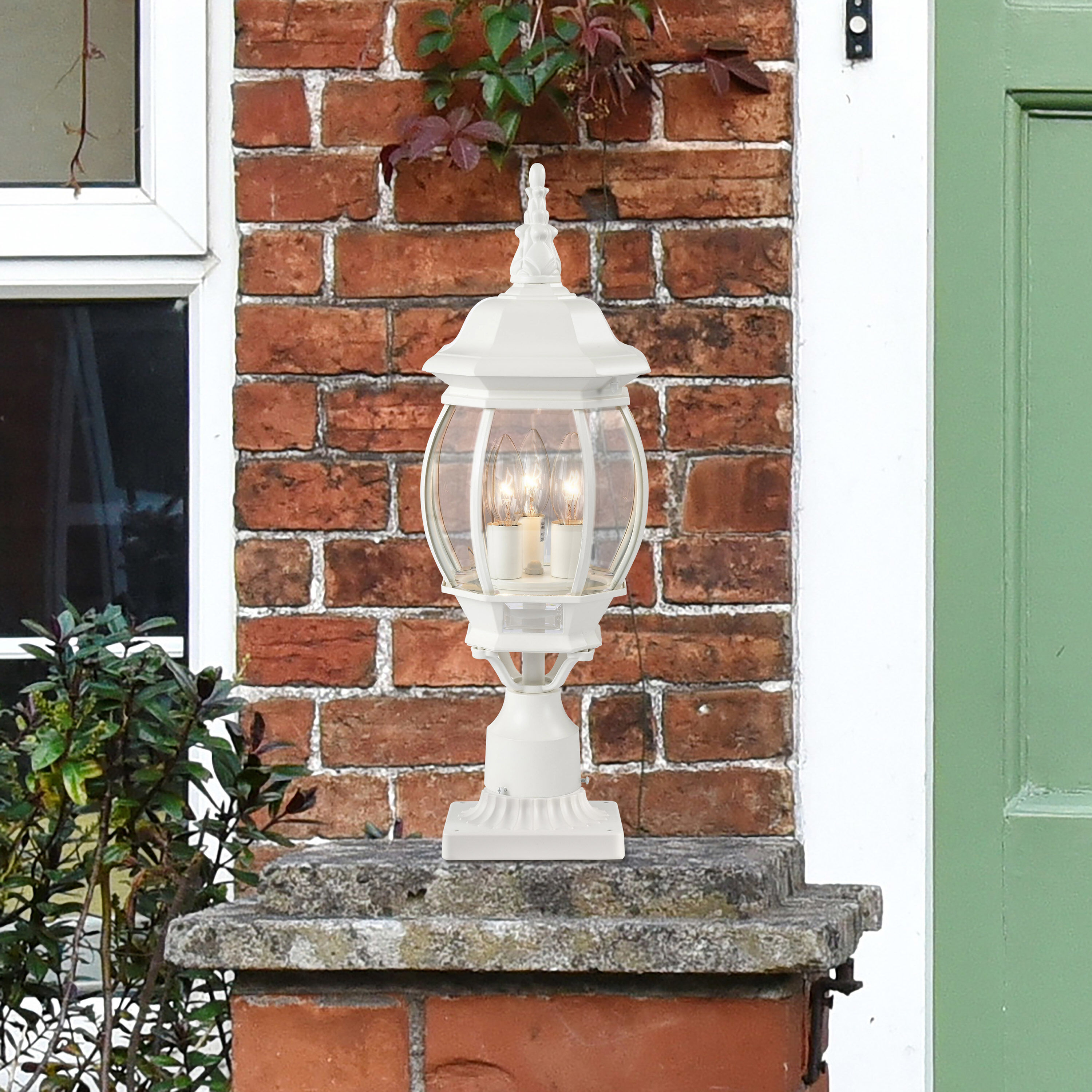 Central Park 3 Light 21 inch White Outdoor Post Lantern