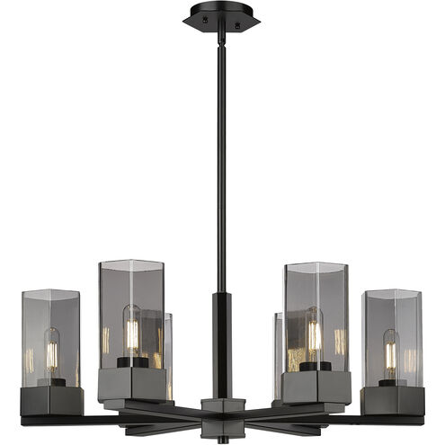 Claverack 6 Light 28.38 inch Matte Black Chandelier Ceiling Light in Plated Smoke Glass