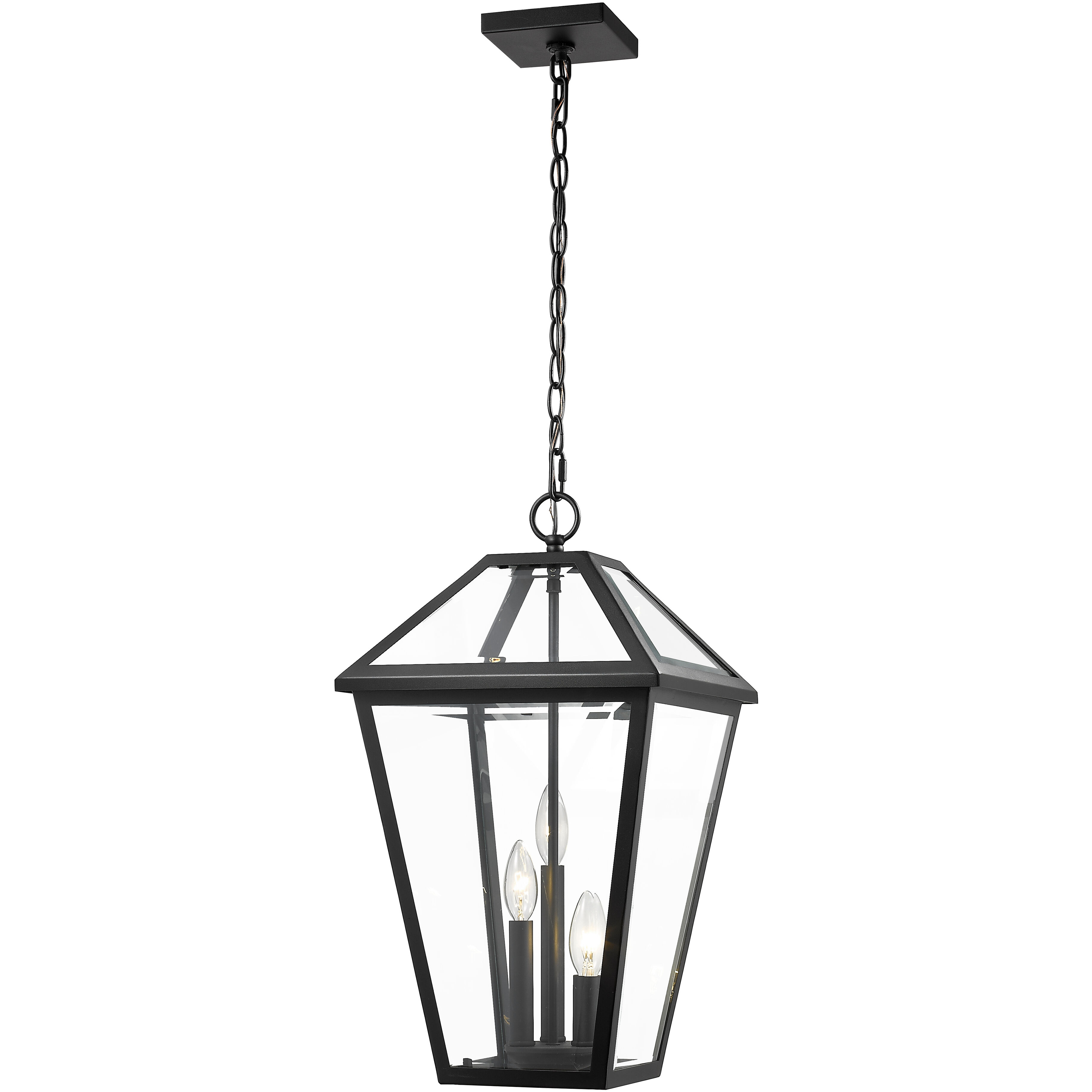 Talbot 3 Light 12.25 inch Black Outdoor Chain Mount Ceiling Fixture in Clear Beveled Glass
