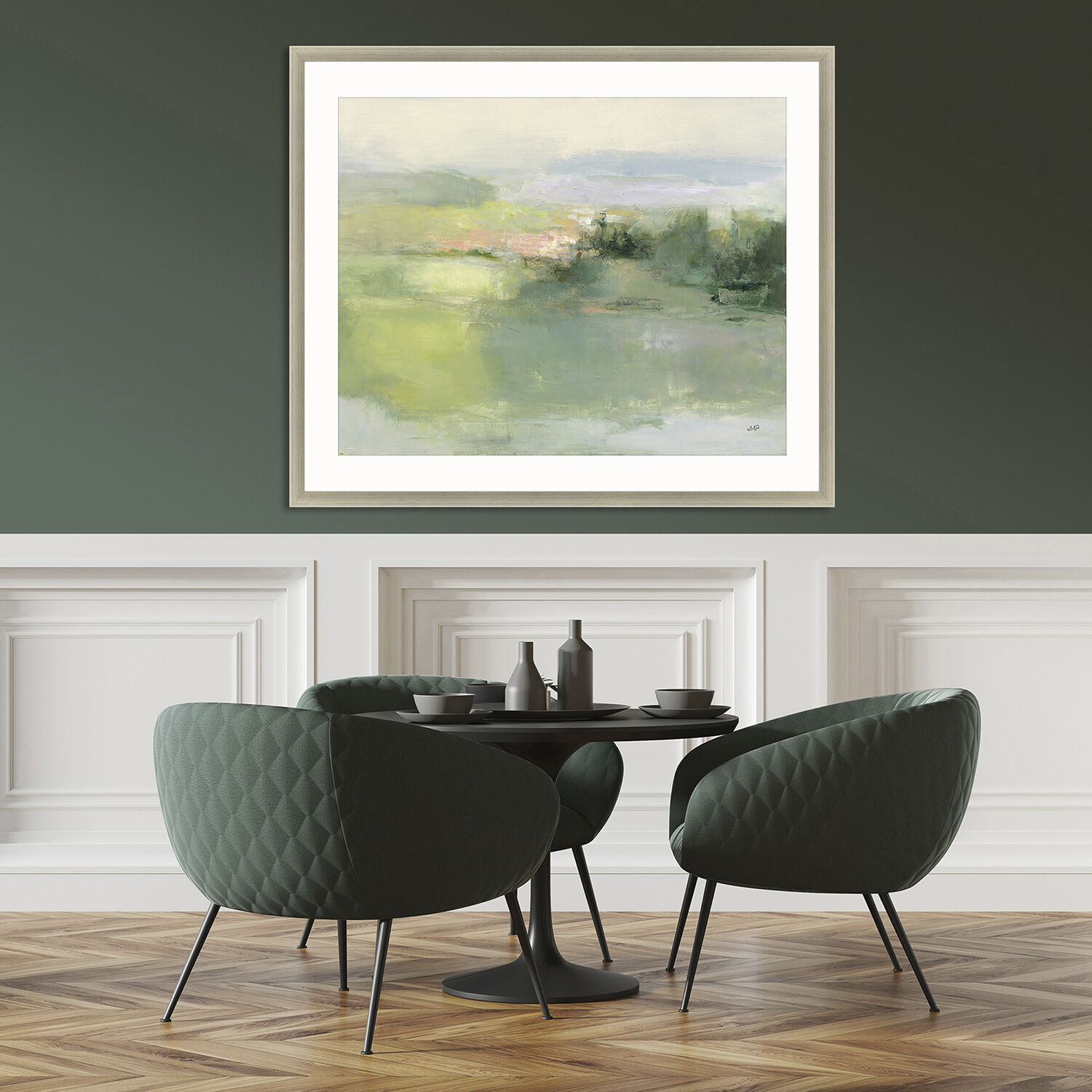 Landscapes Green and Beige and Multi and Pink Framed Art