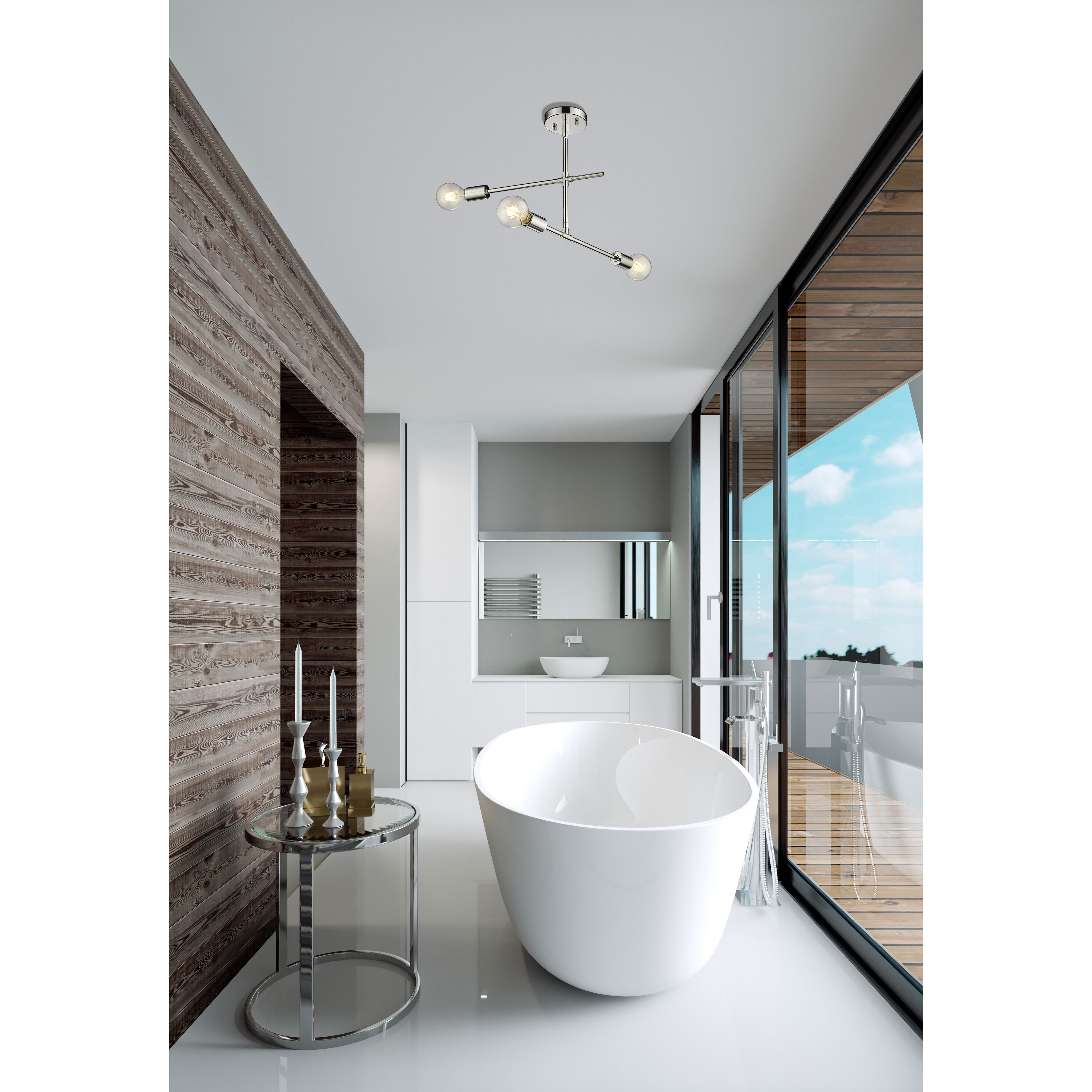 Modernist 3 Light 4.75 inch Chrome Semi Flush Mount Ceiling Light