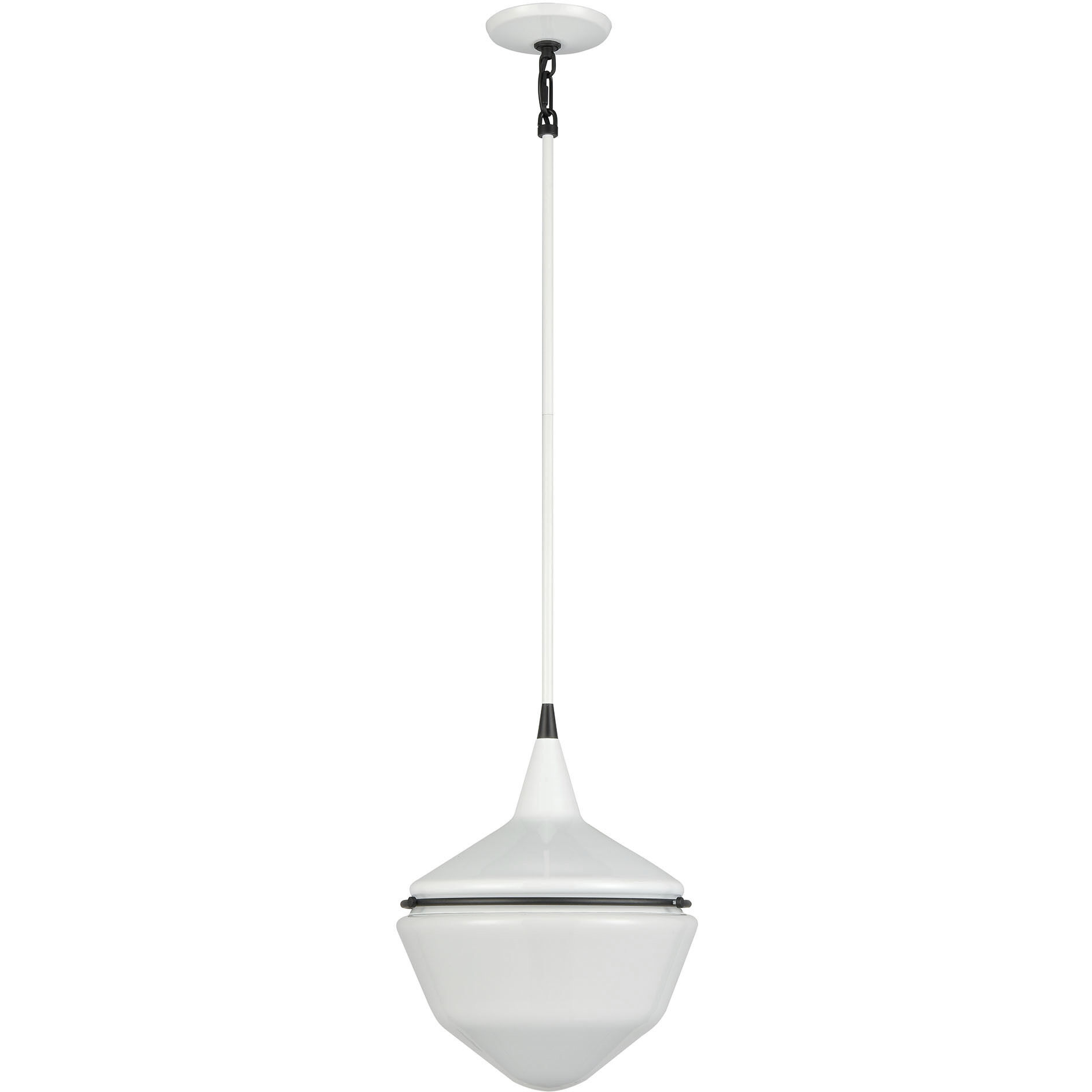 Mid-Century Schoolhouse 1 Light 12 inch Enamel White with Matte Black Mini Pendant Ceiling Light