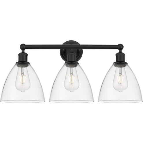 Edison Bristol Glass 3 Light 26 inch Matte Black Bath Vanity Light Wall Light in Clear Glass