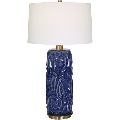 Zade 33 inch 150.00 watt Distressed Blue Glaze and Antique Brass Table Lamp Portable Light