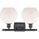 Ballston Athens 2 Light 16 inch Matte Black Bath Vanity Light Wall Light in Matte White Glass, Ballston