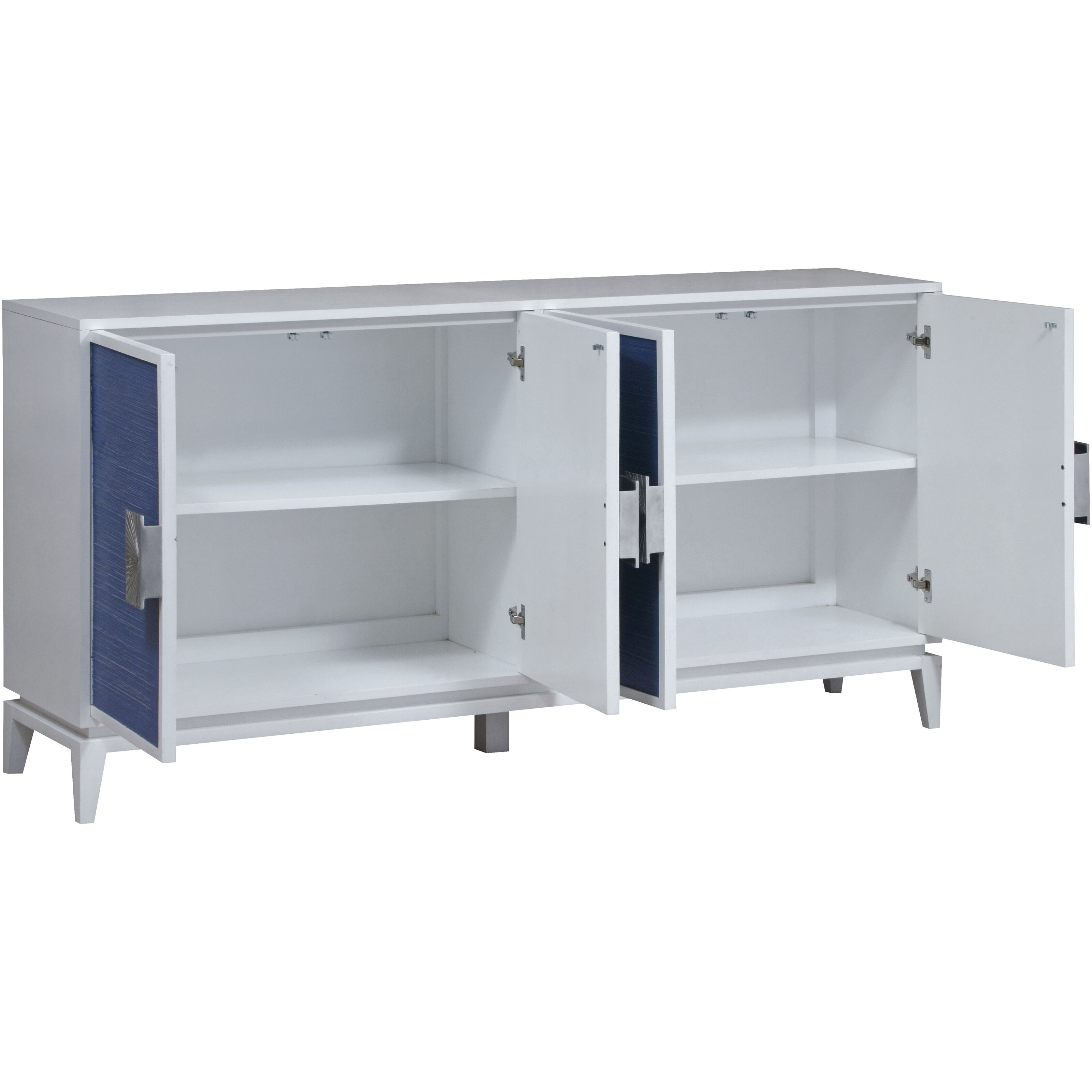 Asanso White with Blue and Silver Credenza, 4 Door