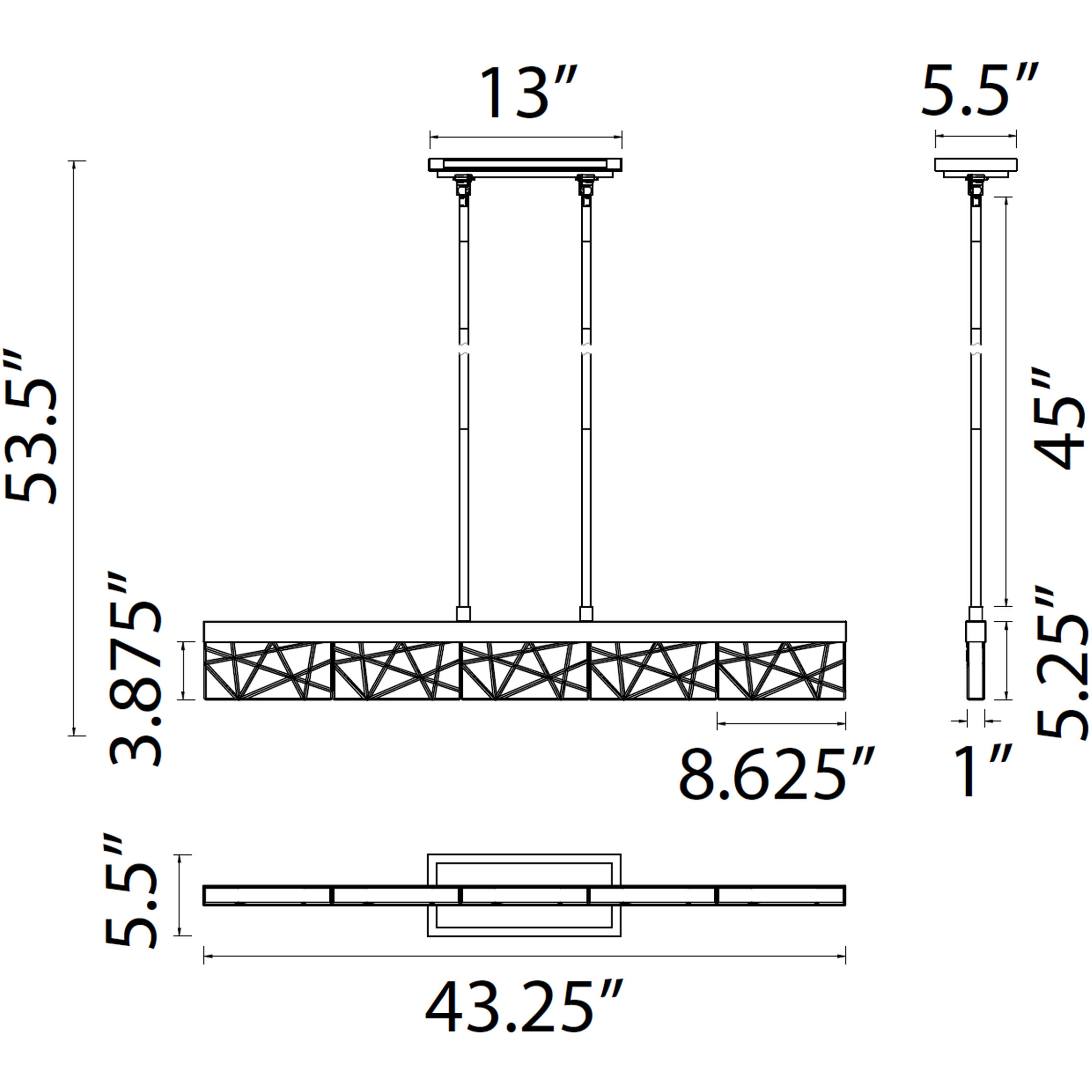 Lucus 1 Light 43.25 inch Satin Brushed Black Linear Pendant Ceiling Light
