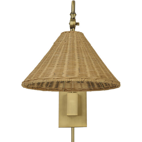 Phuvinh 1 Light 12 inch Natural Rattan and Antique Brass Sconce Wall Light
