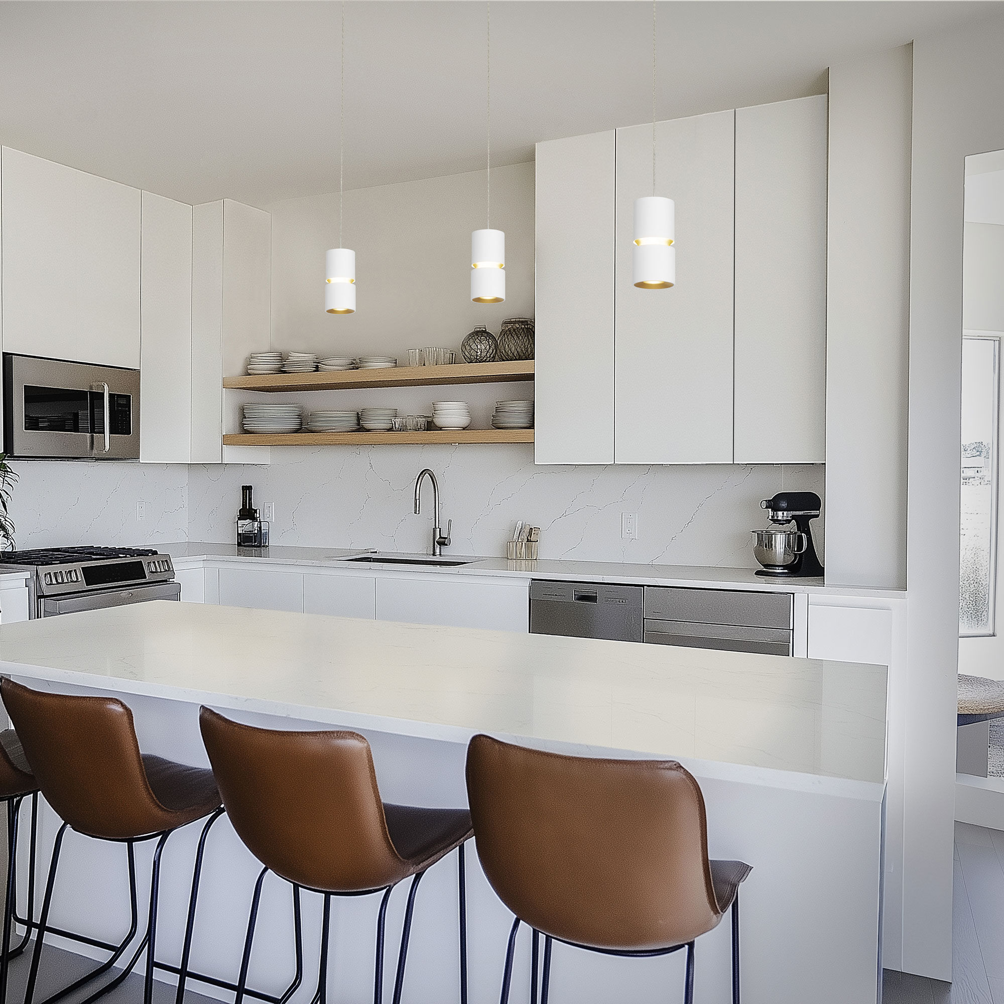 Pedistal LED 6 inch White Pendant Ceiling Light in 3000K, dweLED