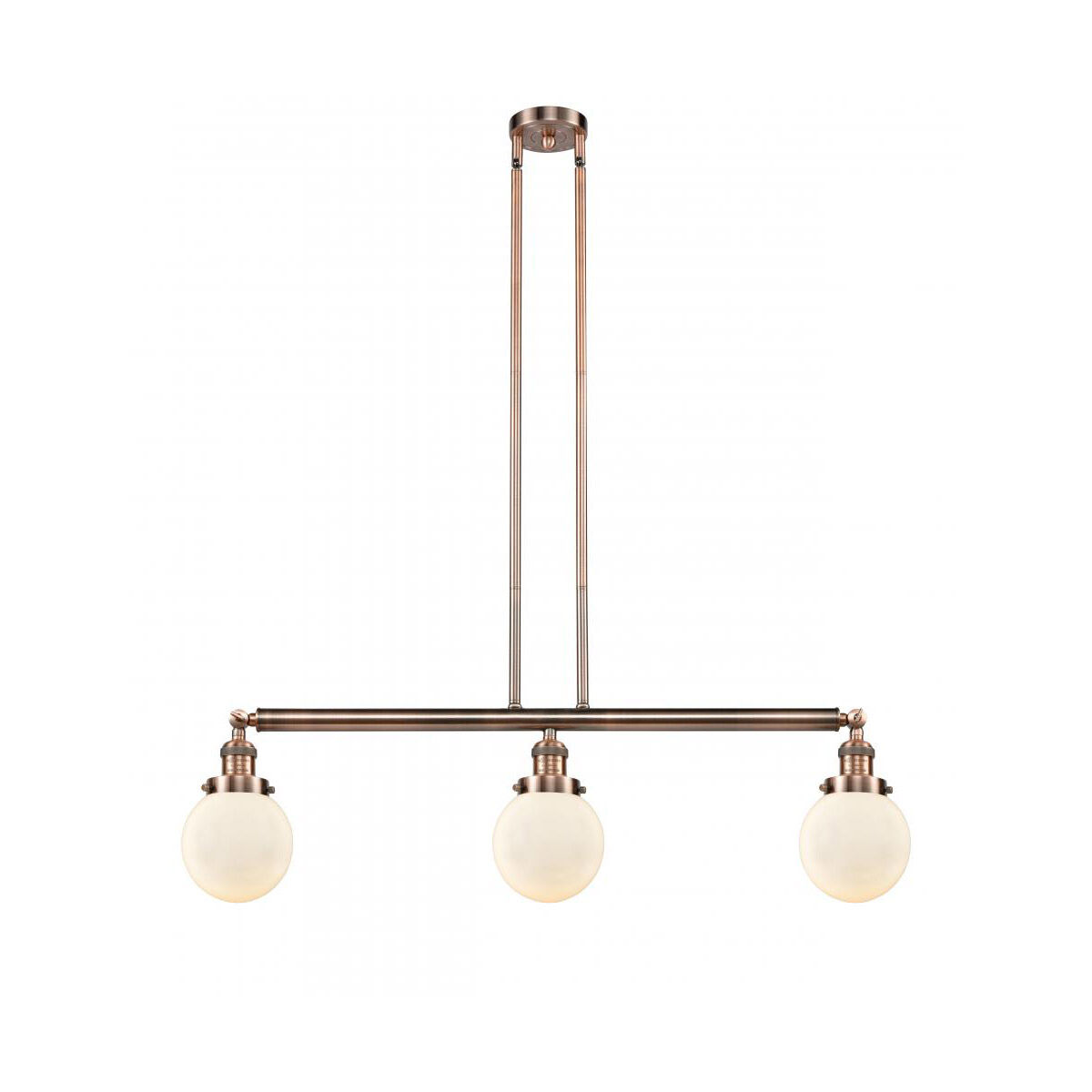 Franklin Restoration Beacon 3 Light 39 inch Antique Copper Island Light Ceiling Light in Matte White Glass, Franklin Restoration