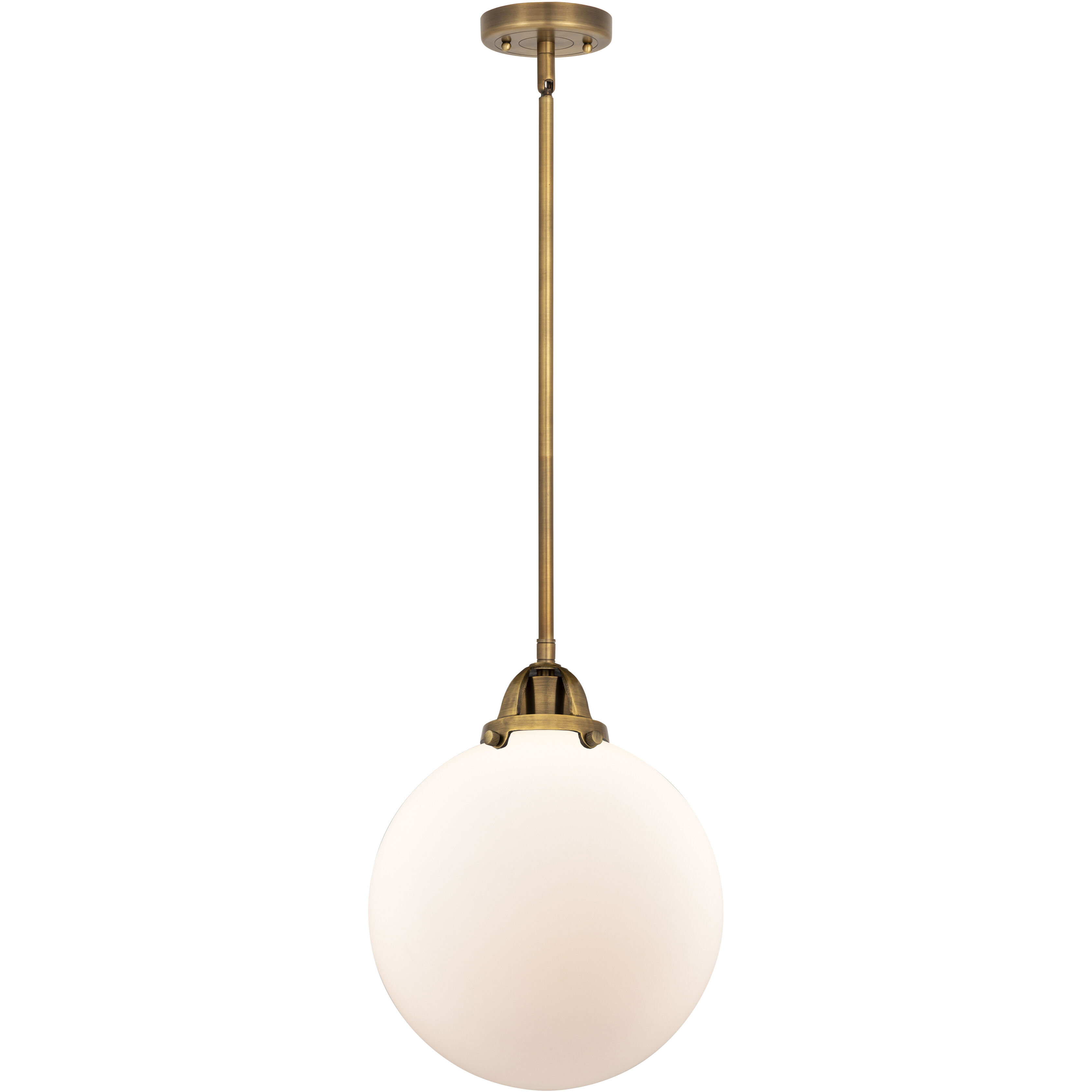Nouveau 2 Beacon 1 Light 10 inch Brushed Brass Mini Pendant Ceiling Light in Incandescent, Matte White
