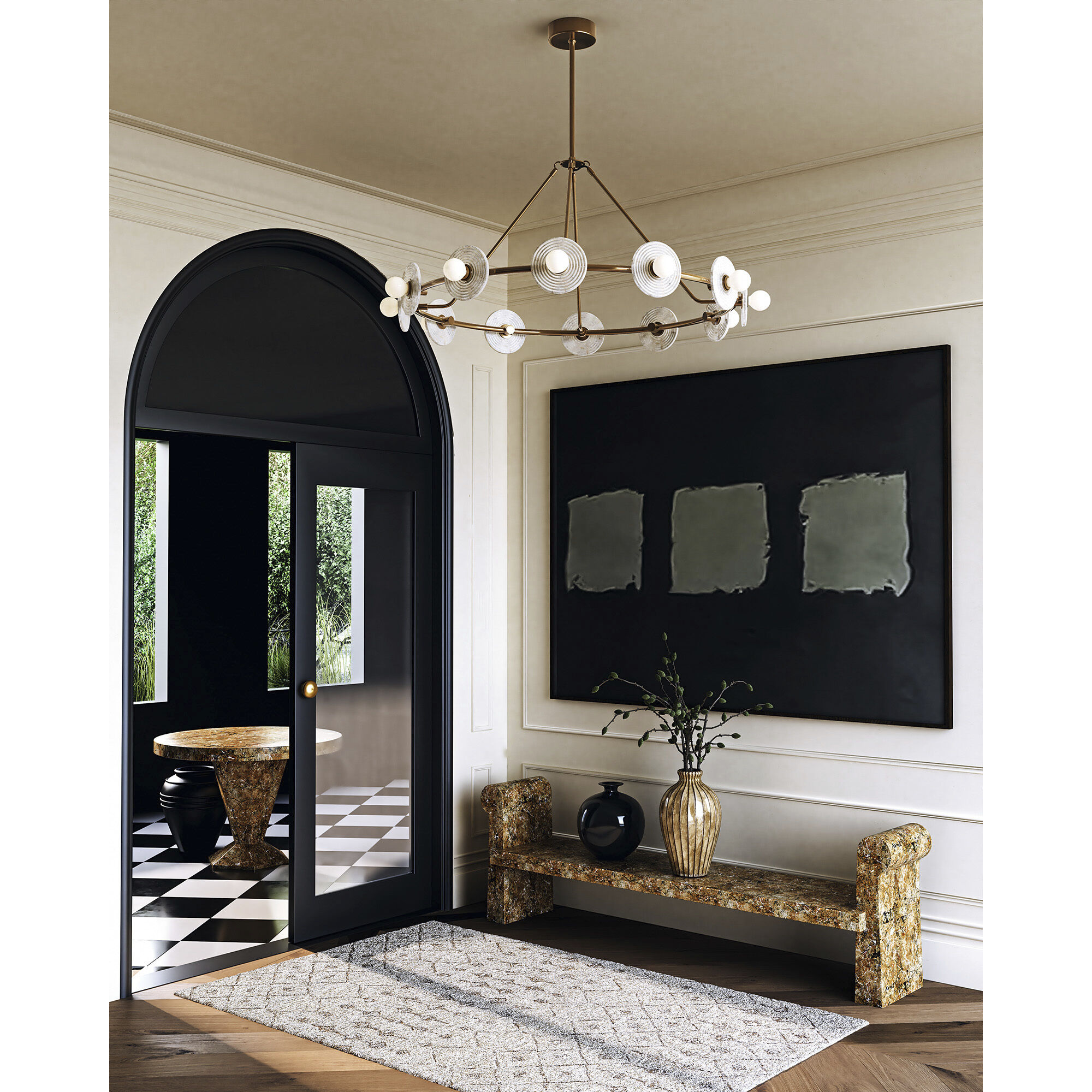 Dahlia LED 46.5 inch Vintage Brass/Alabaster Chandelier Ceiling Light